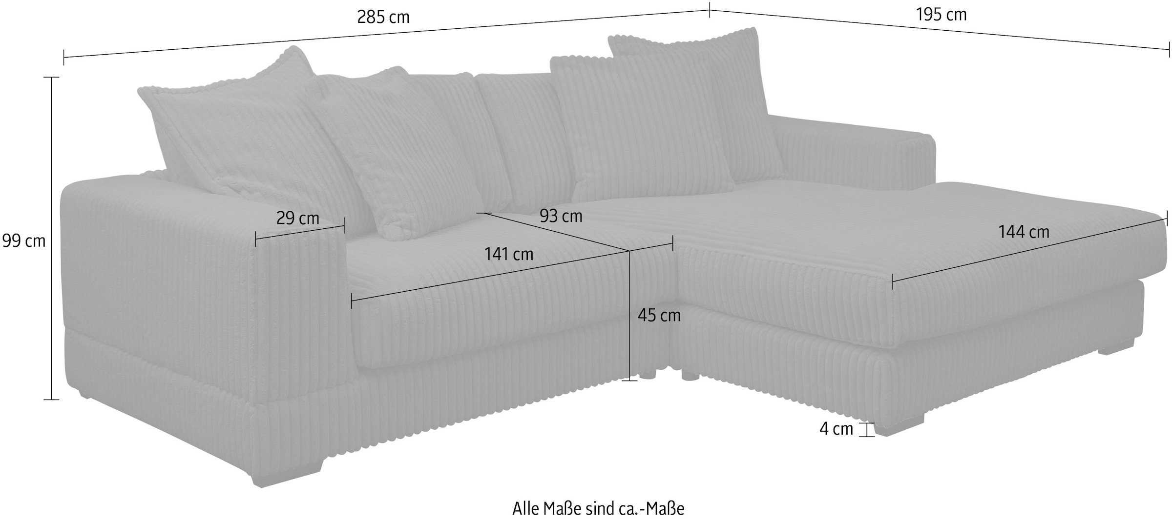 WERK2 Ecksofa »Eldorado, Megasofa, Polsterecke mit viel Platz, Breite 285cm, L-Form«, Design Ecksofa, besonders weicher Sitzkomfort, extra breite Recamiere