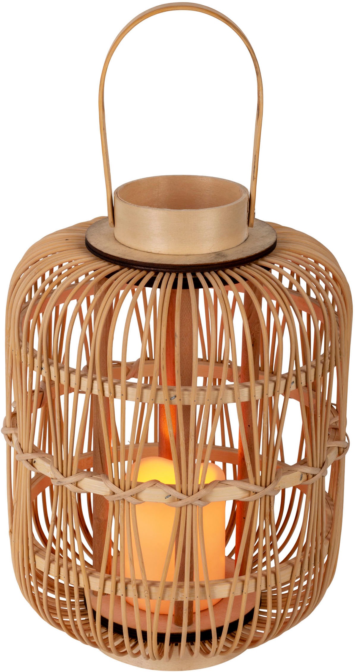 näve LED Dekolicht »Korbinian« 1 Stk. Warmweiß Rattankorb natur mit Griff inkl. 1x LED-Kerze warmweiß, Timer, IP20