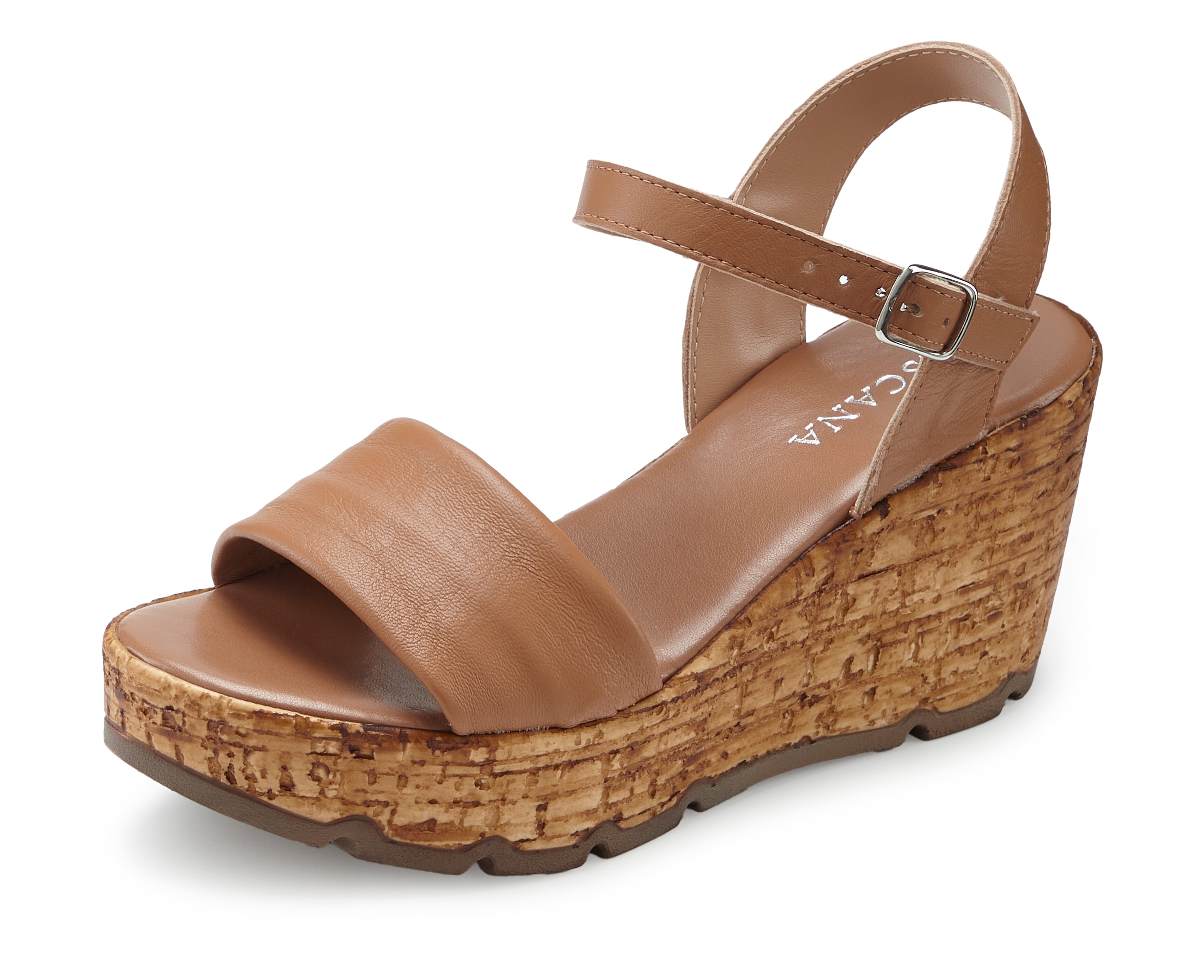 LASCANA Sandalette »Sommerschuh, offener Schuh, Sandale, Keilsandalette,«  NEU aus Leder mit Keilabsatz