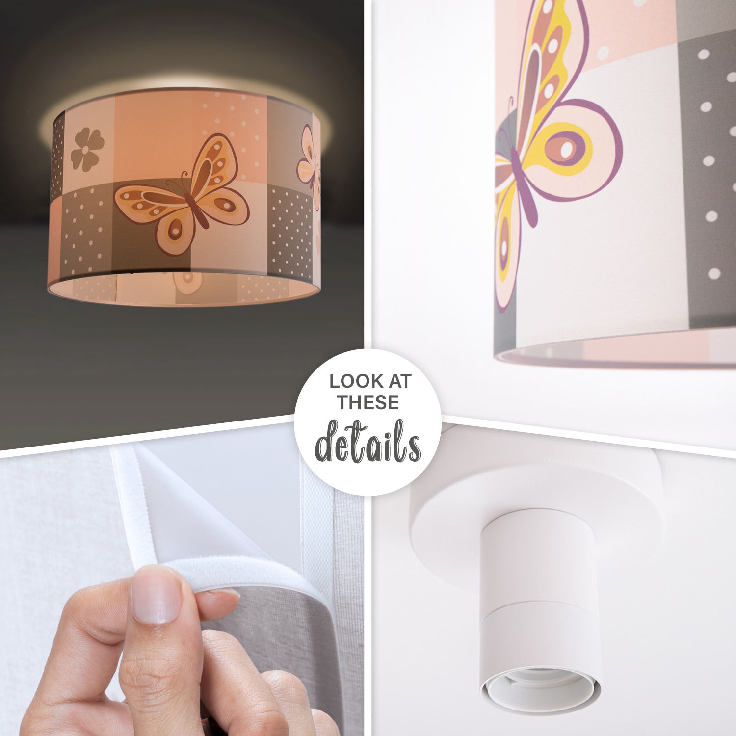 Paco Home Deckenleuchte »Cosmo 220«, 1 flammig, Leuchtmittel E27 | ohne Leuchtmittel, Lampe Kinderzimmer Deckenlampe Rosa Schmetterling Blumen Karo E27