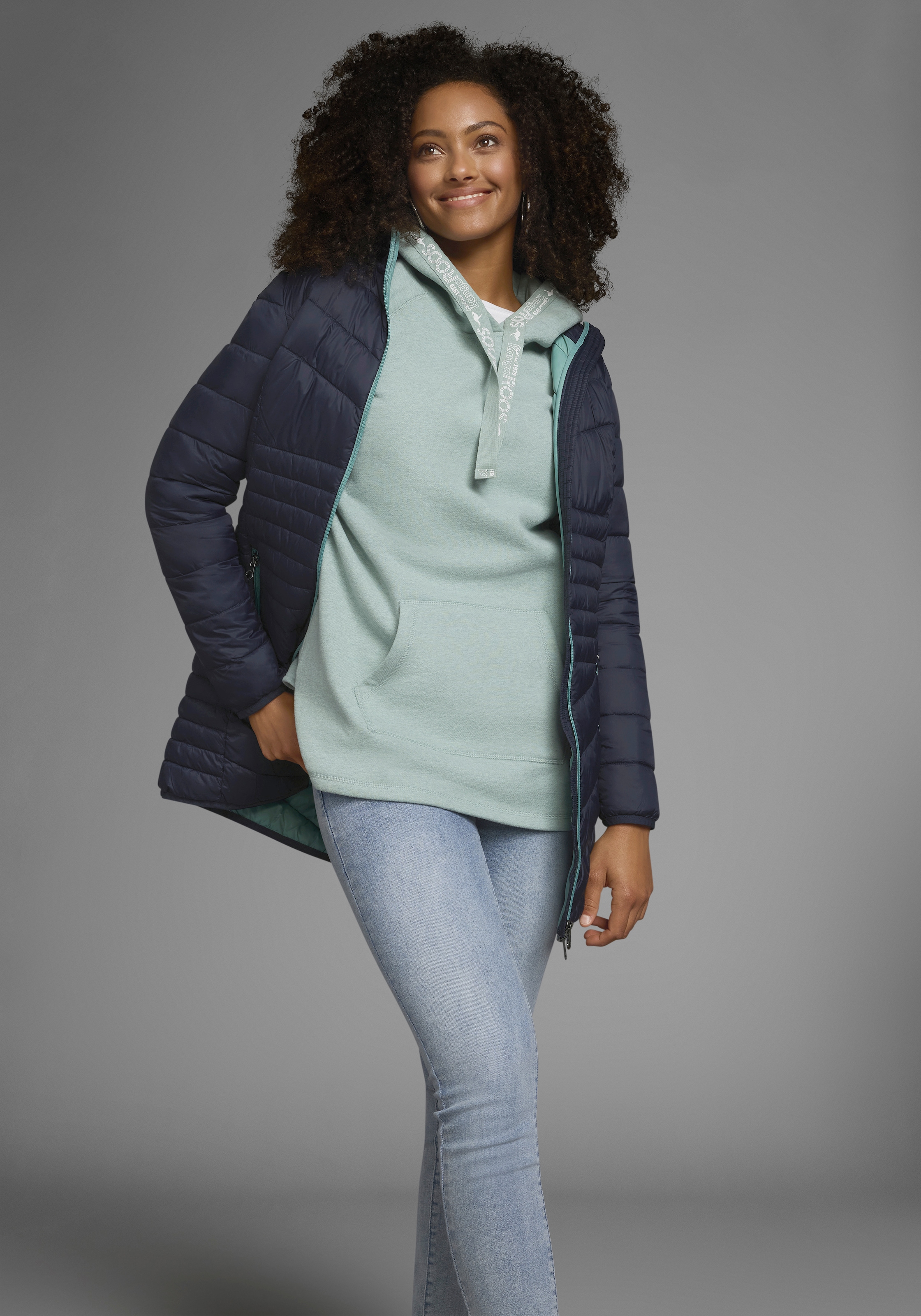 KangaROOS Steppjacke, mit Kapuze, für den Übergang, aus leichtem Webmaterial, figurbetonter Schnitt