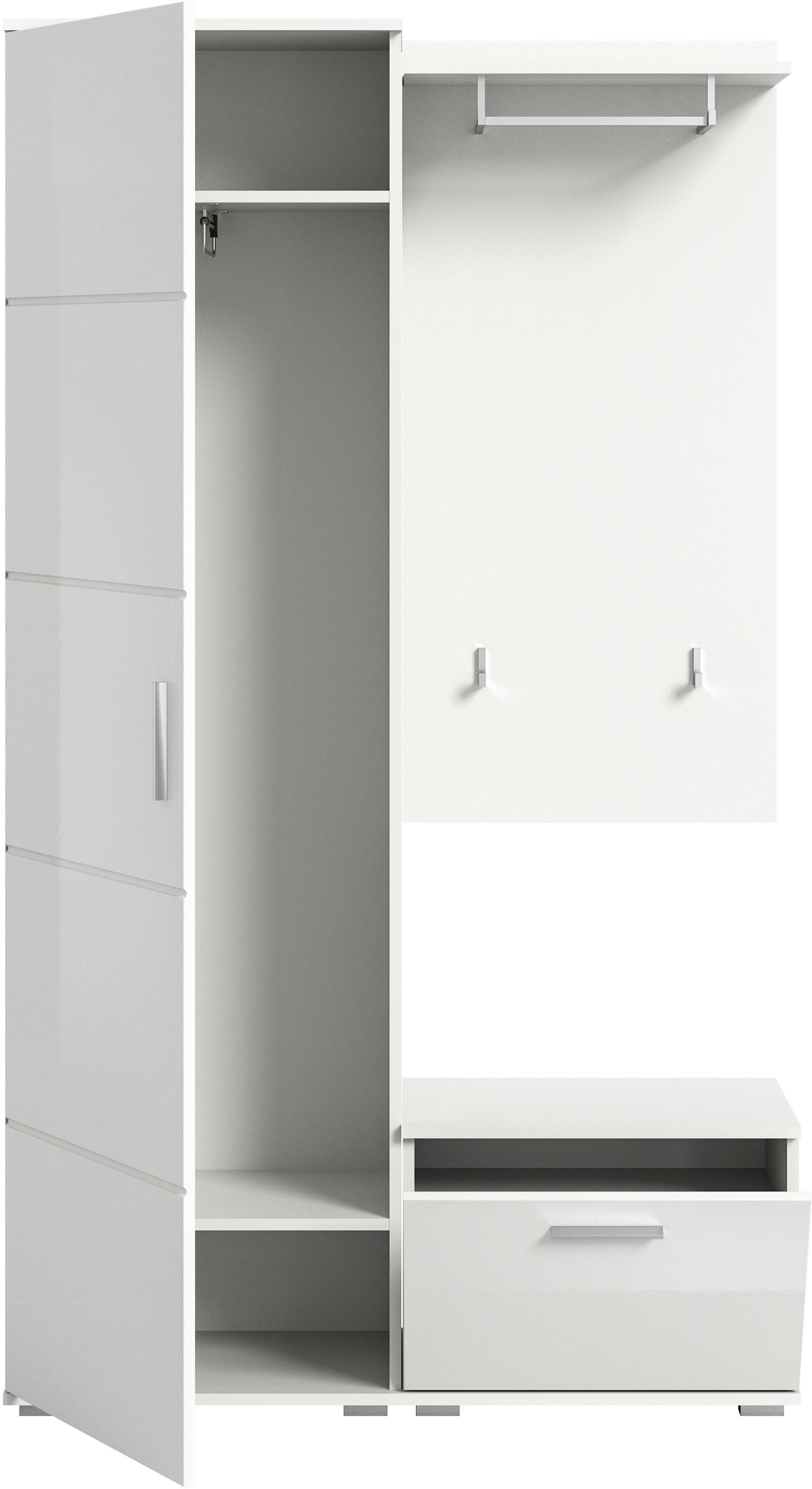 INOSIGN Garderoben-Set »Valge, Breite 110 cm, 3-teiliges Set, bestehend aus:«, (3 St.), Garderobenschrank, Sitzbank und Garderobenpaneel