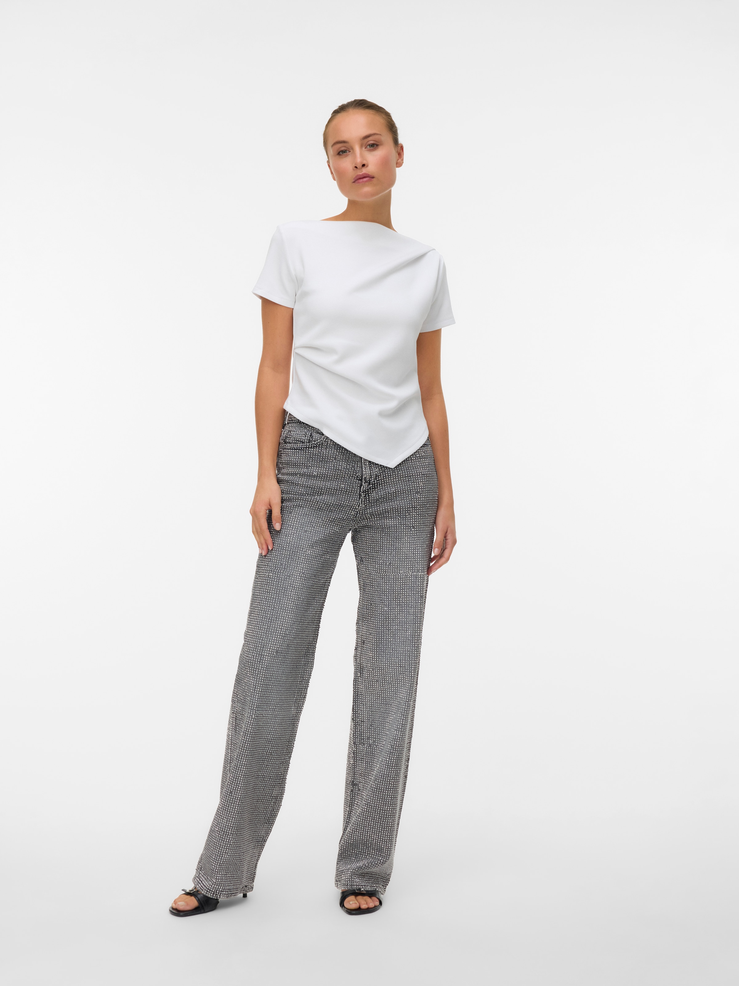 Vero Moda Kurzarmshirt »VMMILLE SS BOATNECK SHORT TOP JRS NOOS« Materialmix, regular fit