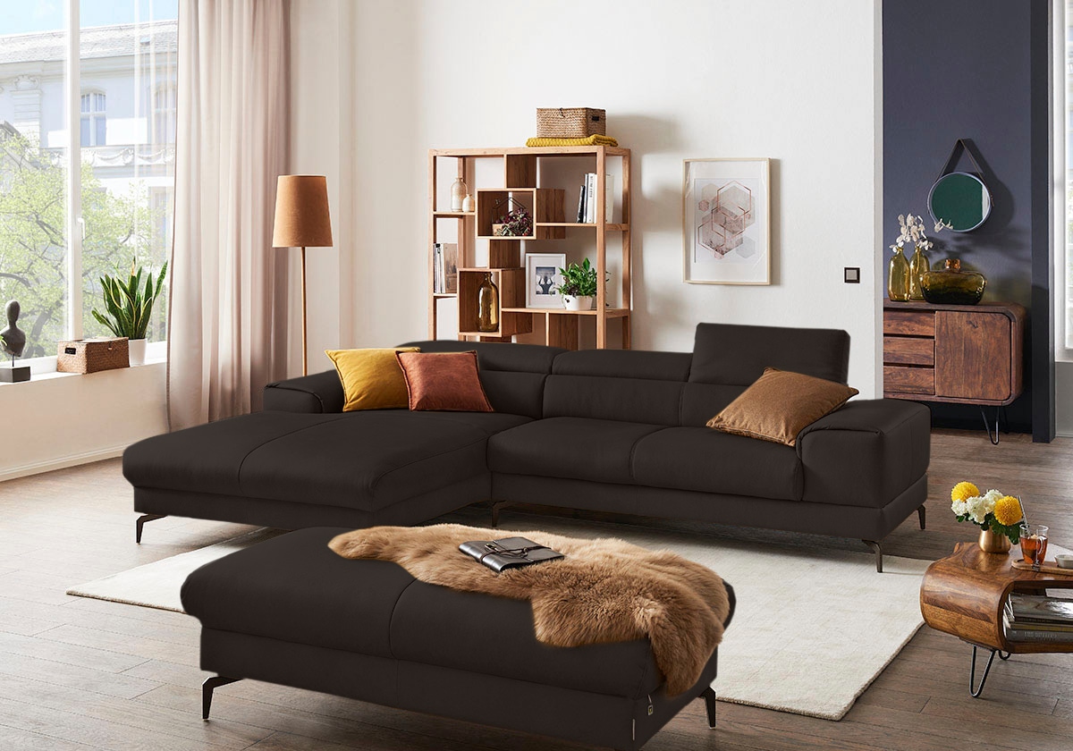 W.SCHILLIG Ecksofa »Piedroo, Designsofa mit tollem Sitzkomfort, elegant und bequem, L-Form« Kopfteilverstellung, wahlweise mit Sitztiefenverstellung, Breite 303cm