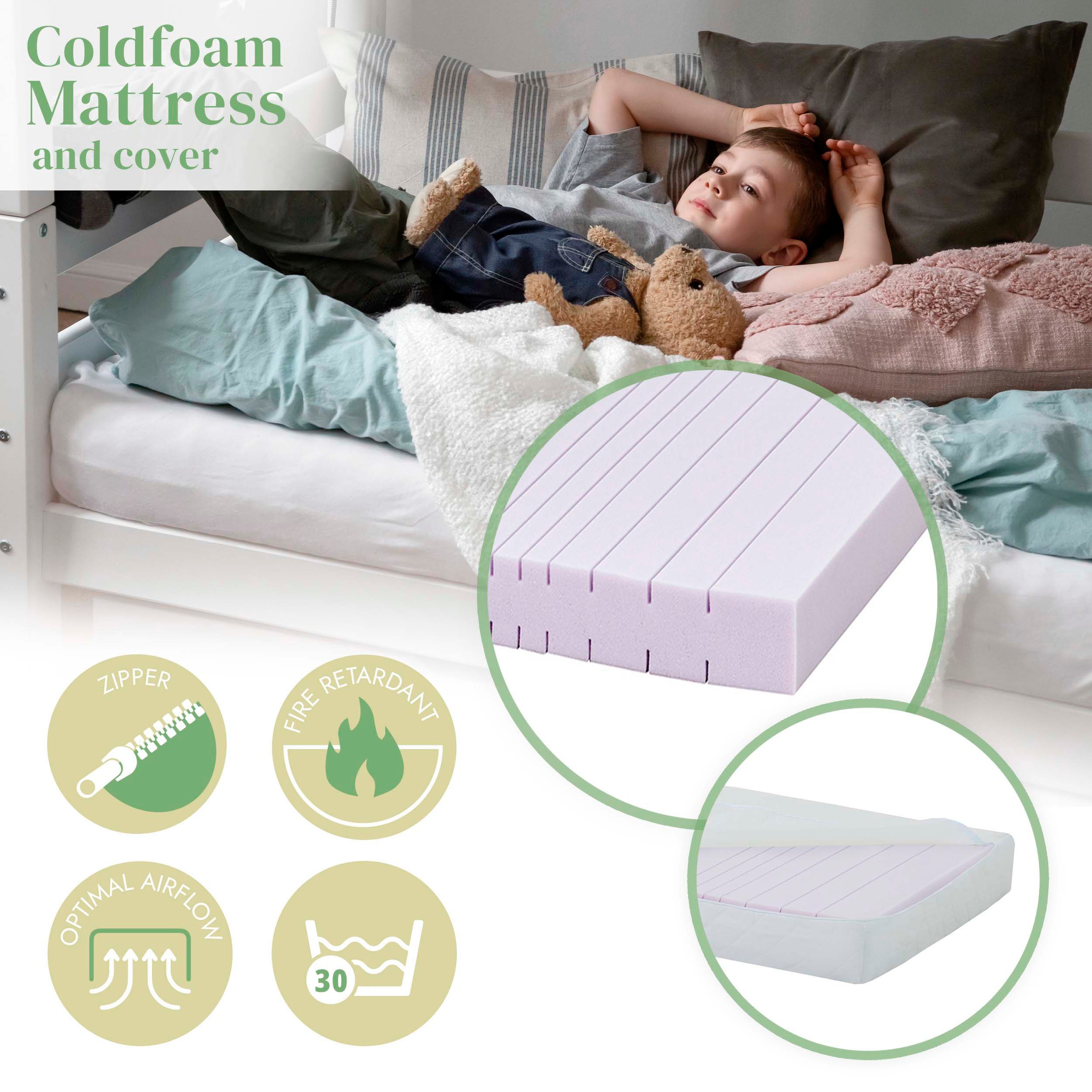 Hoppekids Einzelbett »ECO Comfort«, (Set), mit Rollrost in 8 Farben, wahlweise mit Matratze und Absturzsicherung