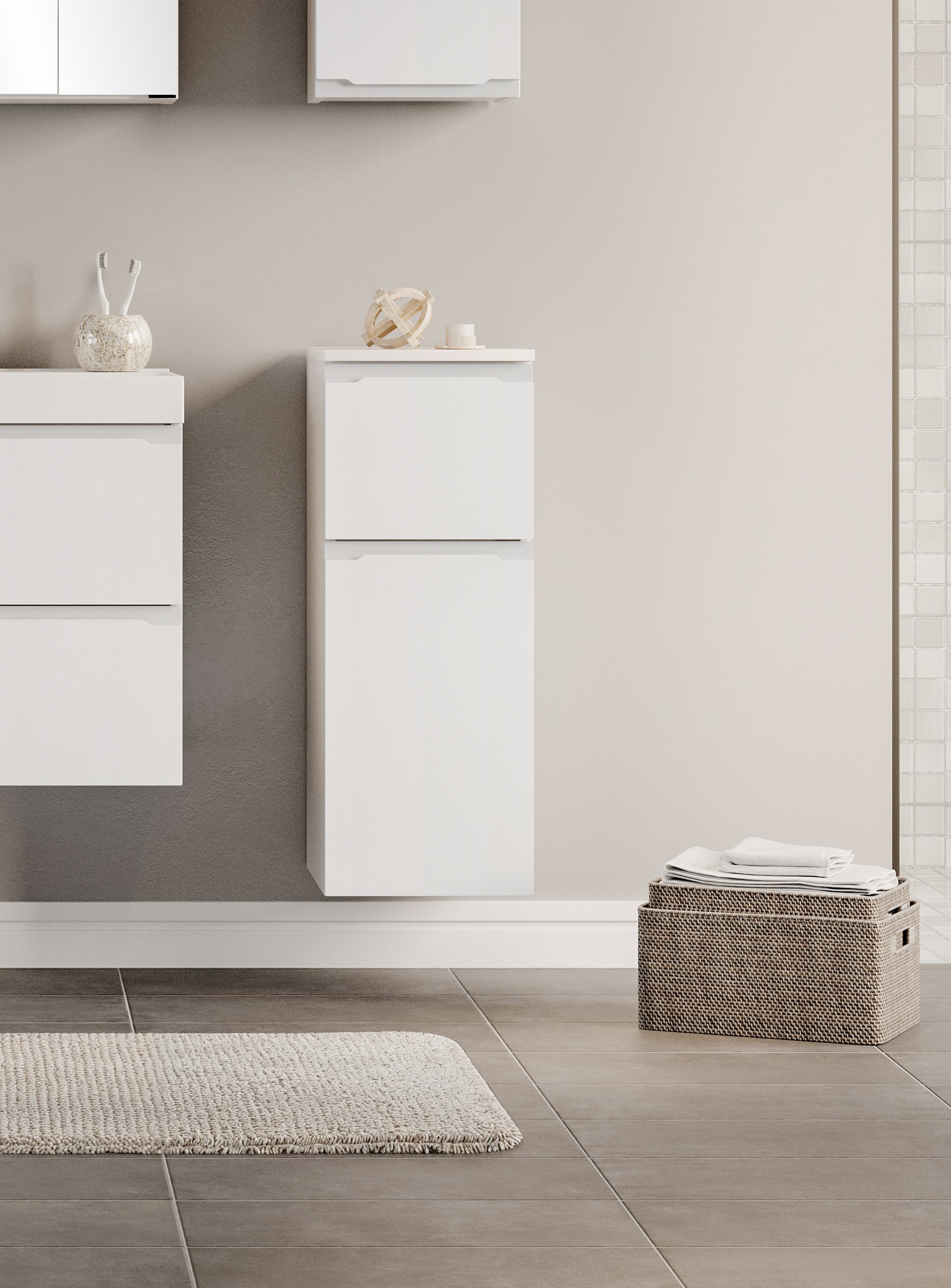 welltime Unterschrank »CABO, gedämpfte Scharniere, Softclose-Auszug« matt weiß, griffloses Design, reversibel