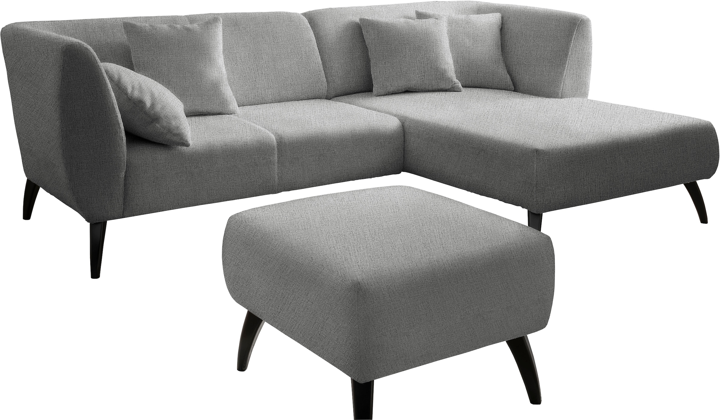 INOSIGN Ecksofa »Colori Polstermöbel mit zeitlos eleganter Rückenführung. L-Form«, Holzfußfarbe wählbar, inkl. 4x Zierkissen