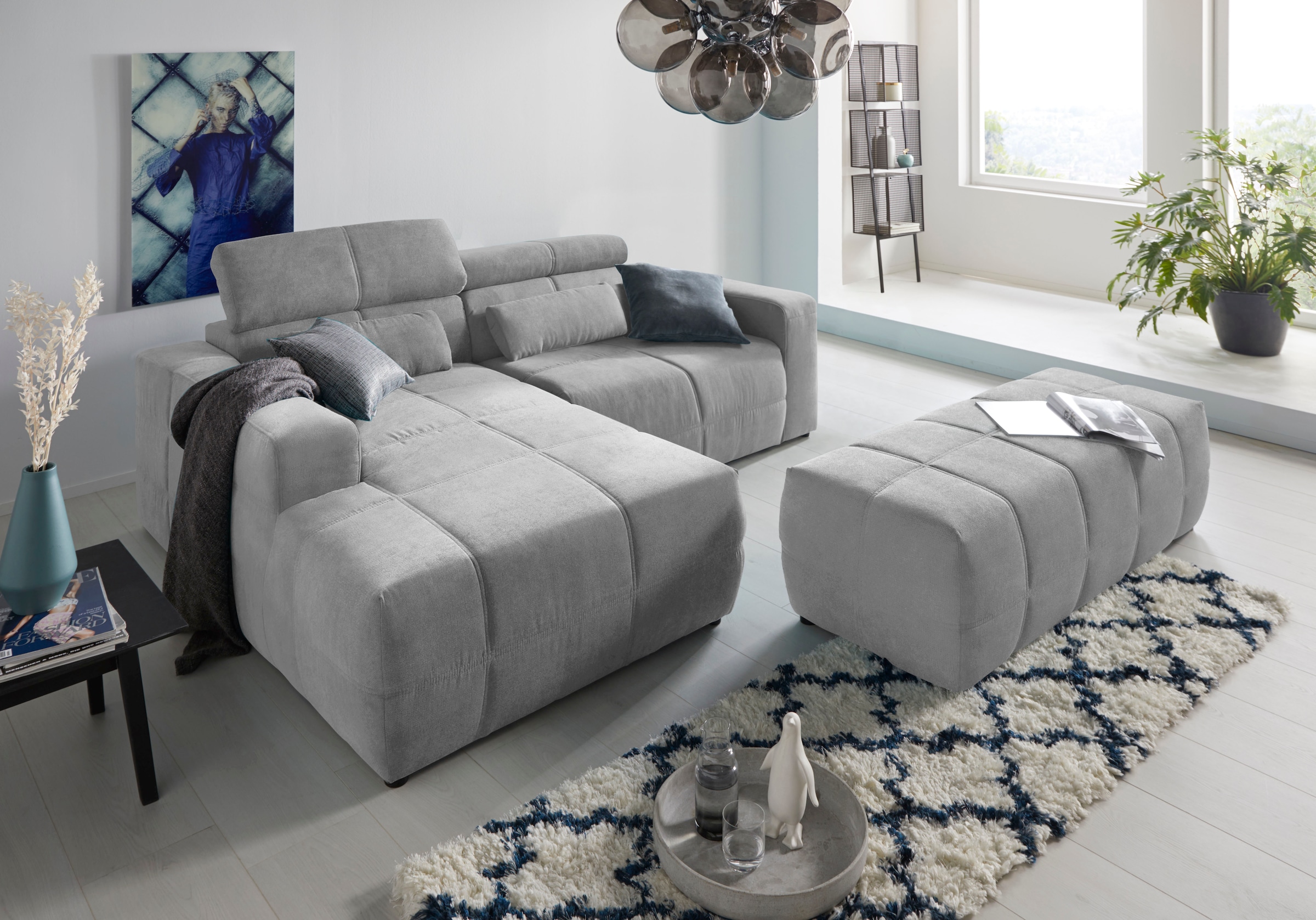 DOMO collection Ecksofa »Brandon kleine Ausführung B/T/H: 214/100/80 cm«, Mit Kopfteilverstellung, auch in Leder und Cord, L-Form