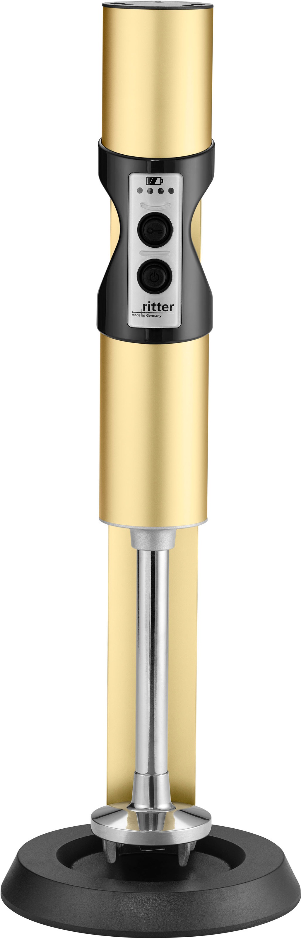 ritter Akku-Stabmixer »stilo 7 Plus Trendfarbe Gold«, 120 W, mit 4 Aufsätzen aus Edelstahl sowie 2 Mixbechern