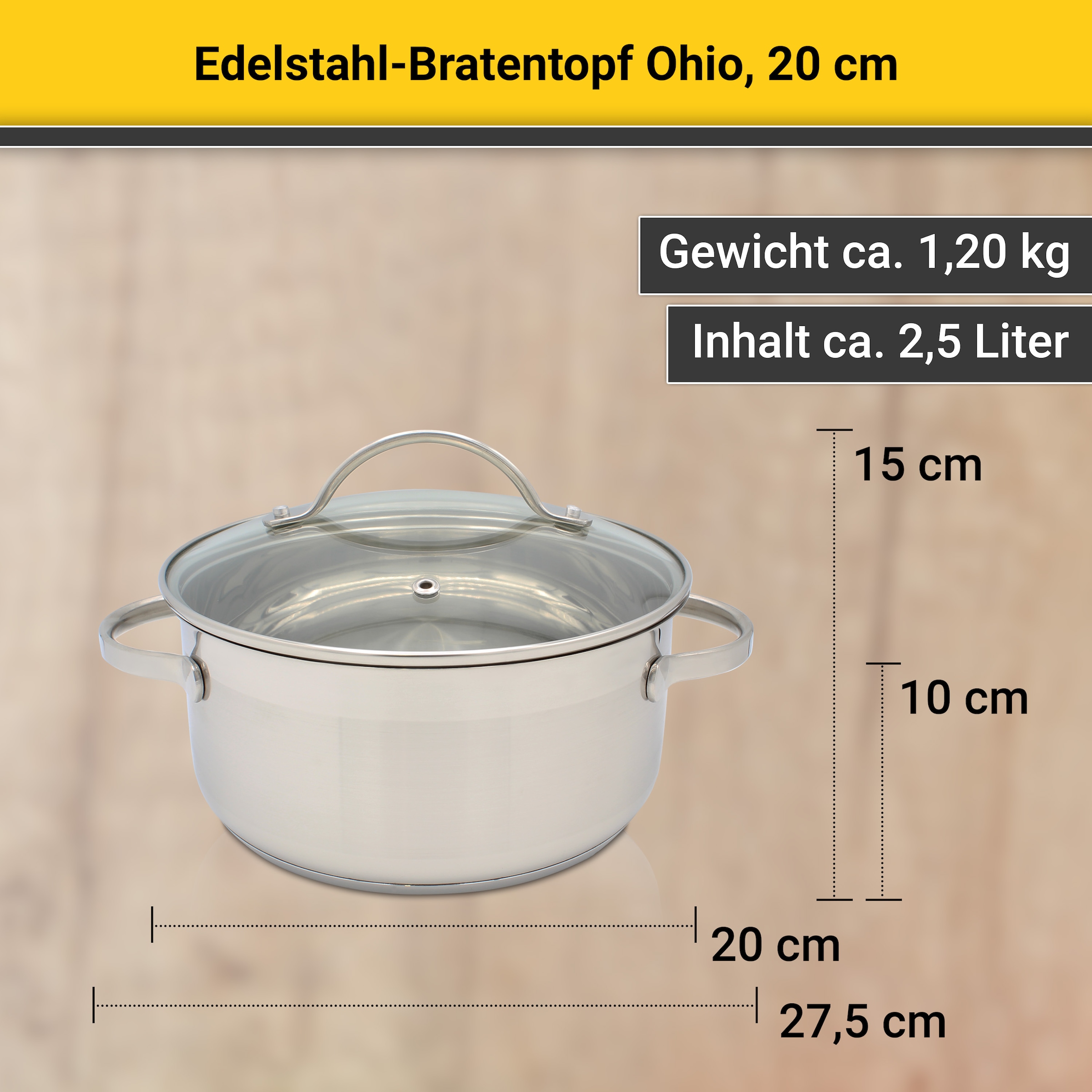 Krüger Bratentopf »Ohio«, Edelstahl, (1 tlg.), für Induktions-Kochfelder geeignet