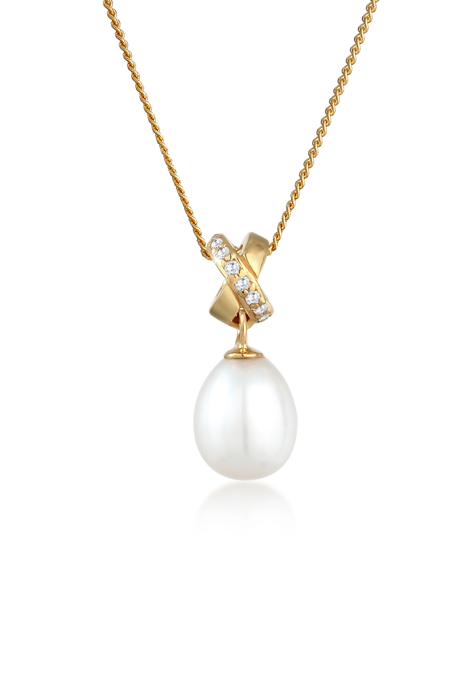 Elli Premium Perlenkette »Halskette Süßwasserzuchtperle Zirkonia 585 Gelbgold«
