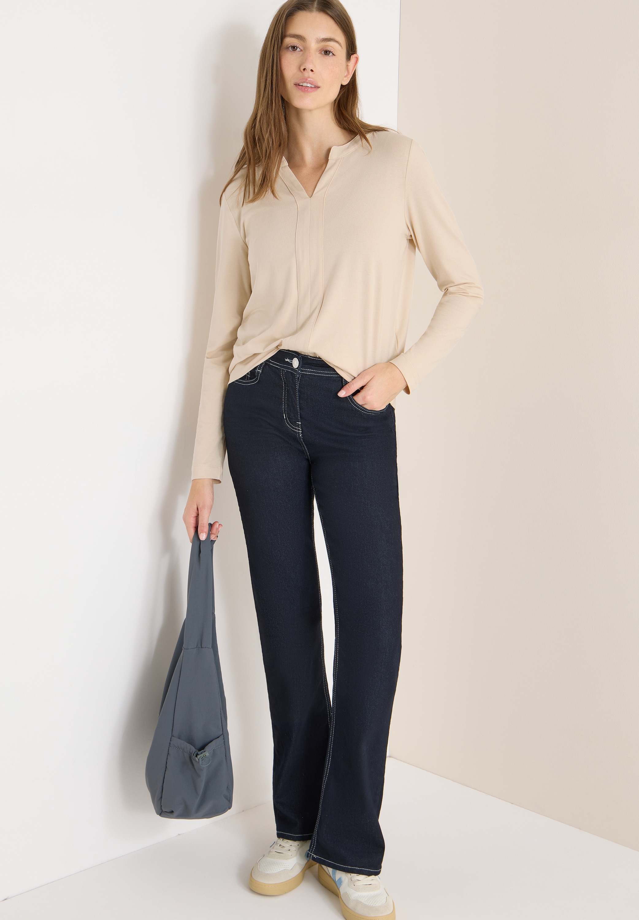 Cecil Blusenshirt feines Frontdetail, Splitneck, mit Elasthananteil