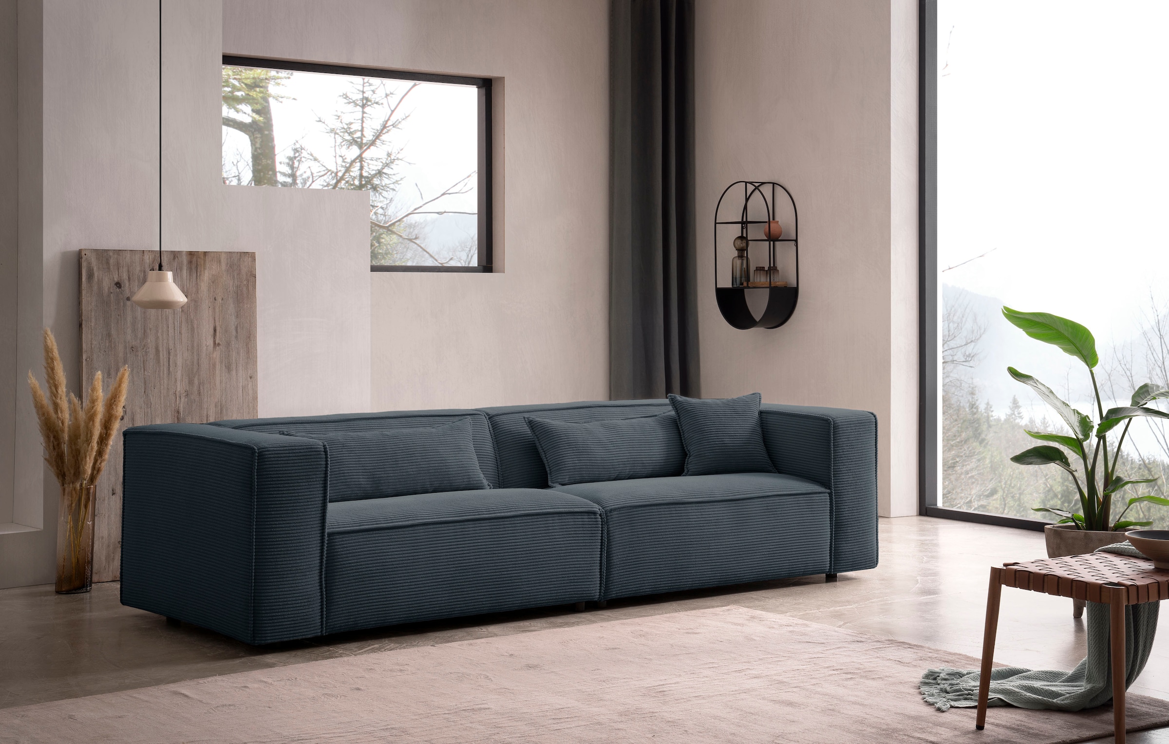 LeGer Home by Lena Gercke 3-Sitzer »PIARA, Couch mit Kedernaht, Sofa in Cord, Leinenoptik o. Strukturstoff«, schwarze Füße, bequemer Sitzkomfort
