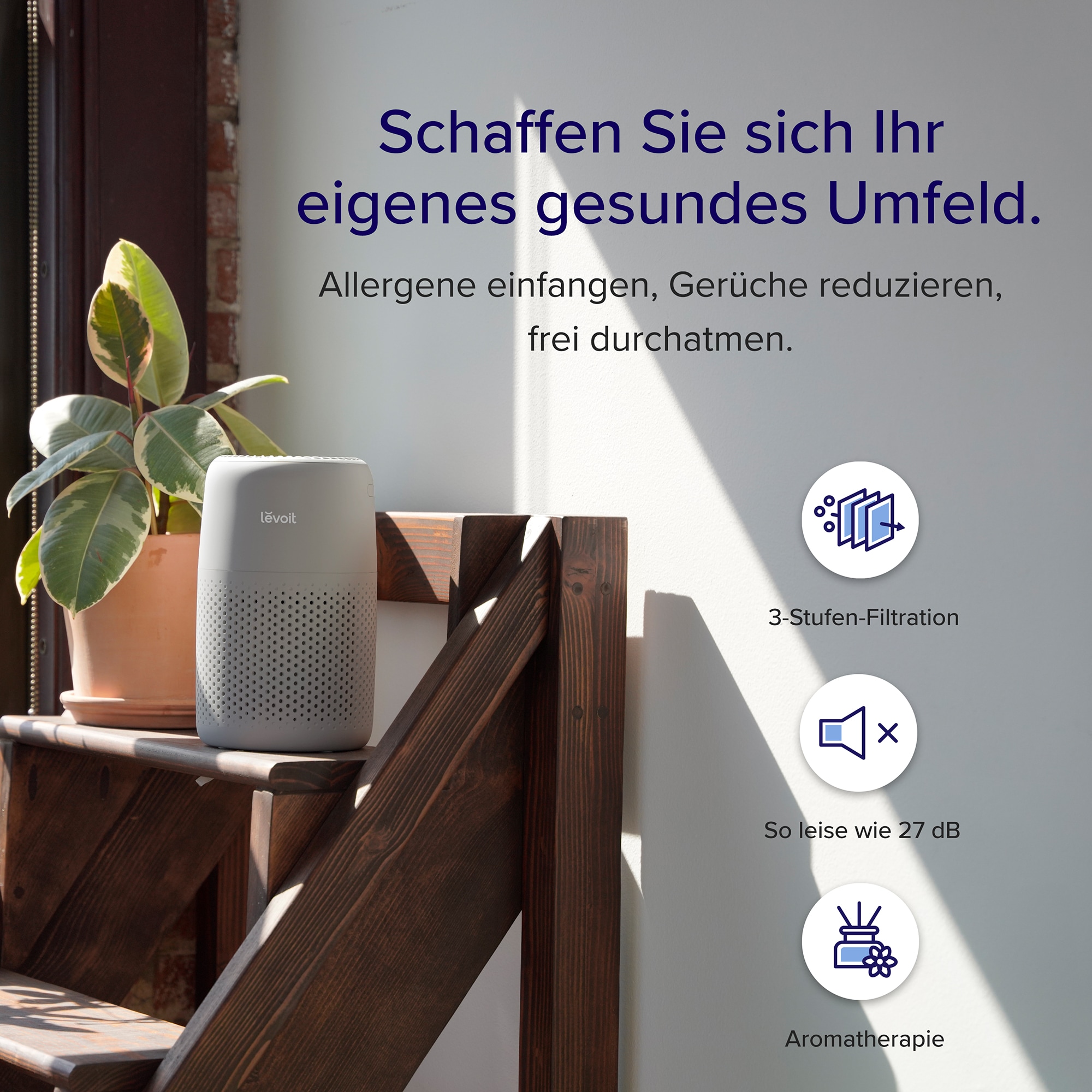 Levoit Luftreiniger »Core Mini Pro Air Purifier« für 15 qm Räume HEPA-Filtersystem, platzsparend, schlaffreundlich, Aromatherapie