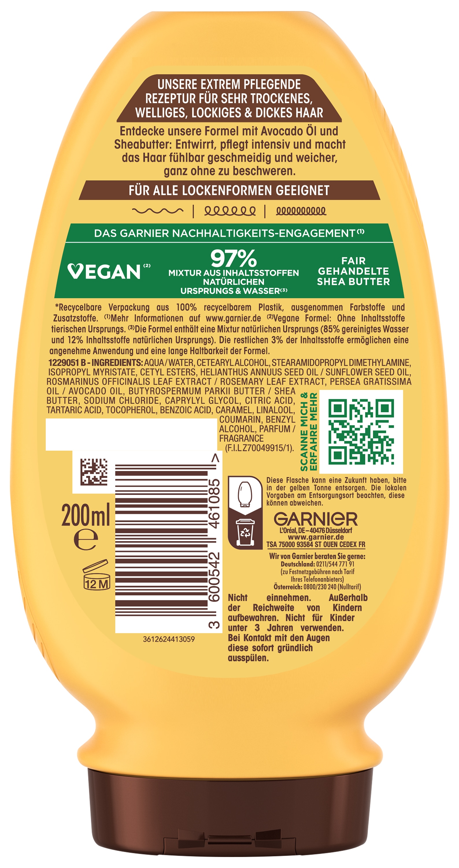GARNIER Haarspülung »WAHRE SCHÄTZE INTENSIV NÄHRENDE SPÜLUNG AVOCADO-ÖL« für trockenes, welliges, lockiges und dickes Haar, ohne Silikone