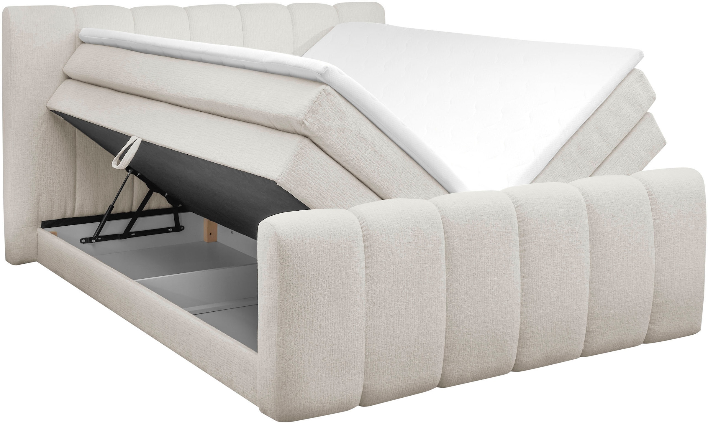 ED EXCITING DESIGN Boxspringbett »Chuck in der Breite 180cm, inkl. Bettkasten, Liegehöhe: 58cm« inkl. Tonnentaschen-Federkernmatratze & Kaltschaum-Topper