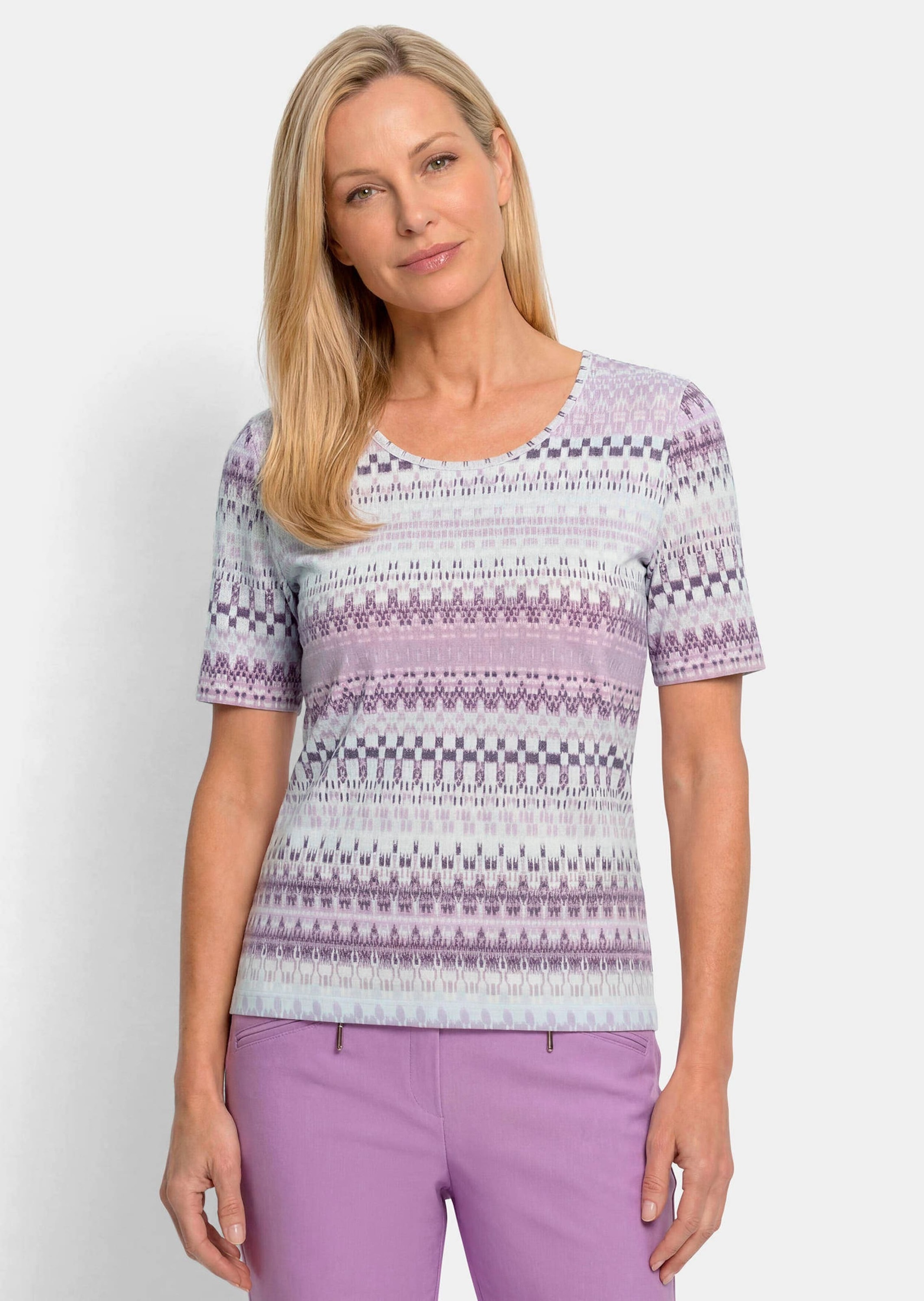 GOLDNER Kurzarmshirt »Jersey-Shirt mit geometrischem All-over-Print« stretchbequemer Viskosejersey