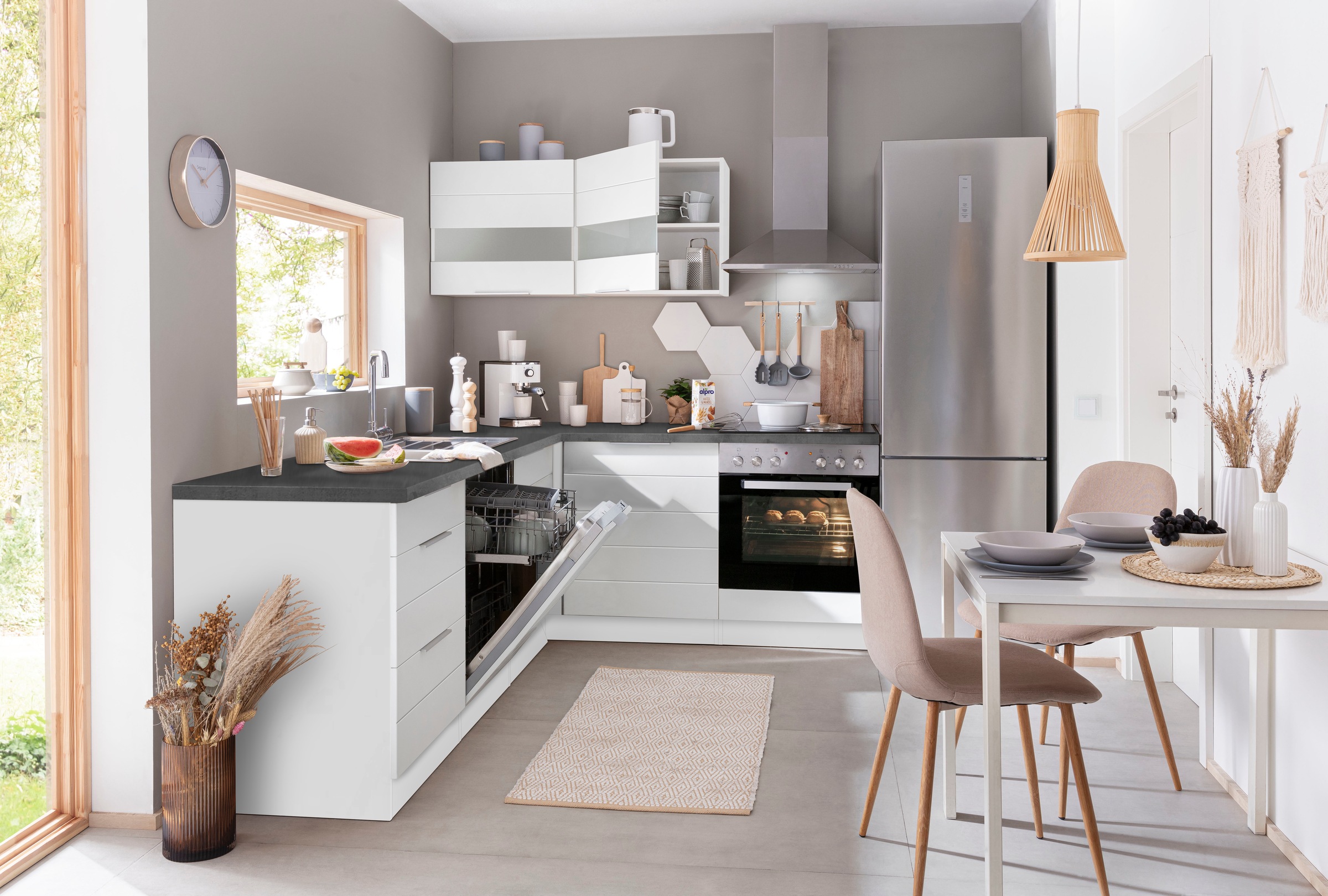 KOCHSTATION Winkelküche »KS-Luhe« Stellbreite 240x180 cm, wahlweise mit oder ohne E-Geräten, MDF-Fronten