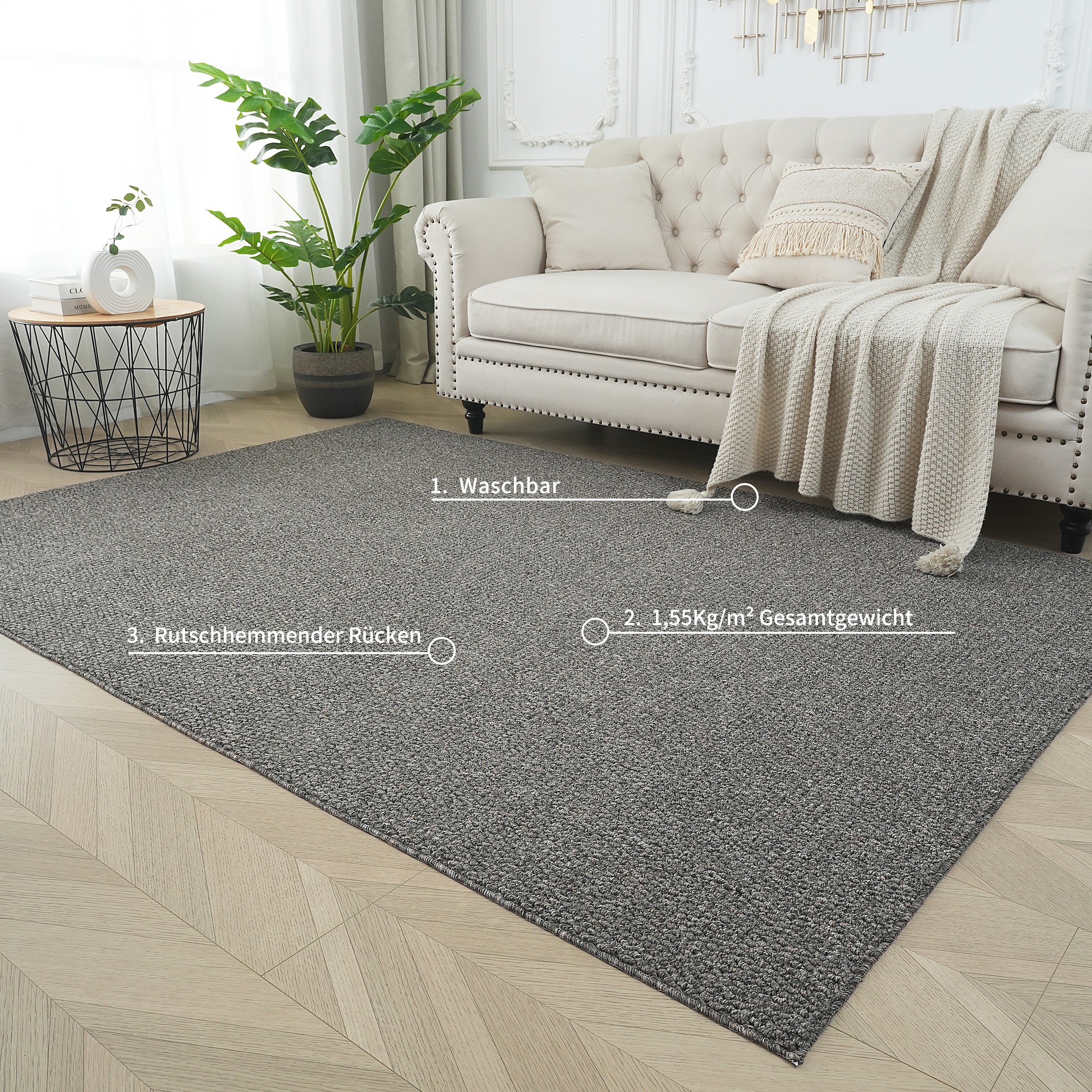 s.Oliver Teppich »Lenni«, rechteckig, 10 mm Höhe, Uni-Farben, kurzflor, waschbar, Wohnzimmer, Schlafzimmer