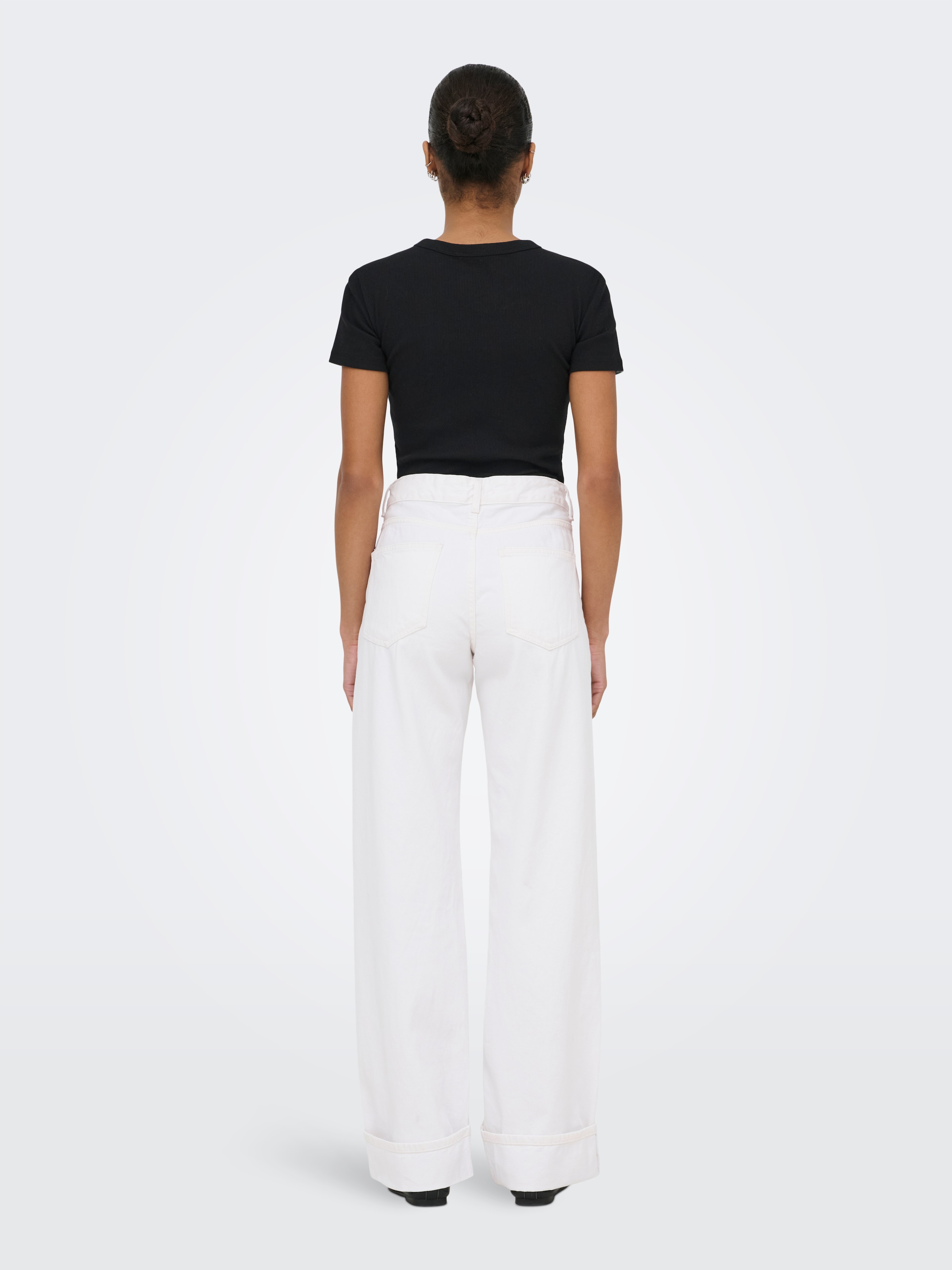 ONLY Weite Jeans »ONLELLA MW WIDE FOLD UP DNM WHITE TAI« Baumwolle, regular waist, wide fit