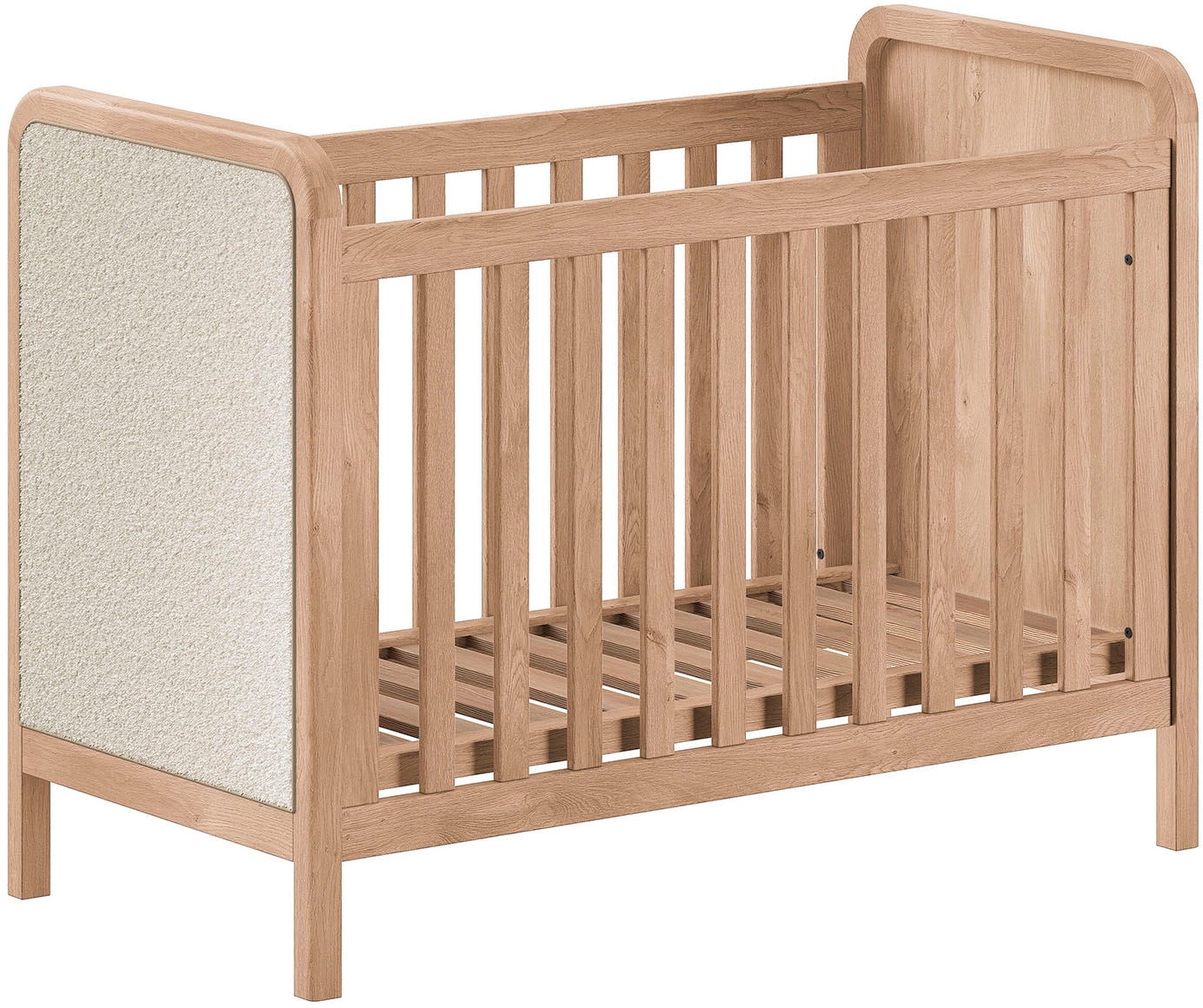 Vipack Babybett »Woods in klassiver Optik, wahlweise mit Rattan- oder Bouclé Optik« Eichenholz mit natürlichem Rattan oder Bouclé an Kopf- und Fußteil
