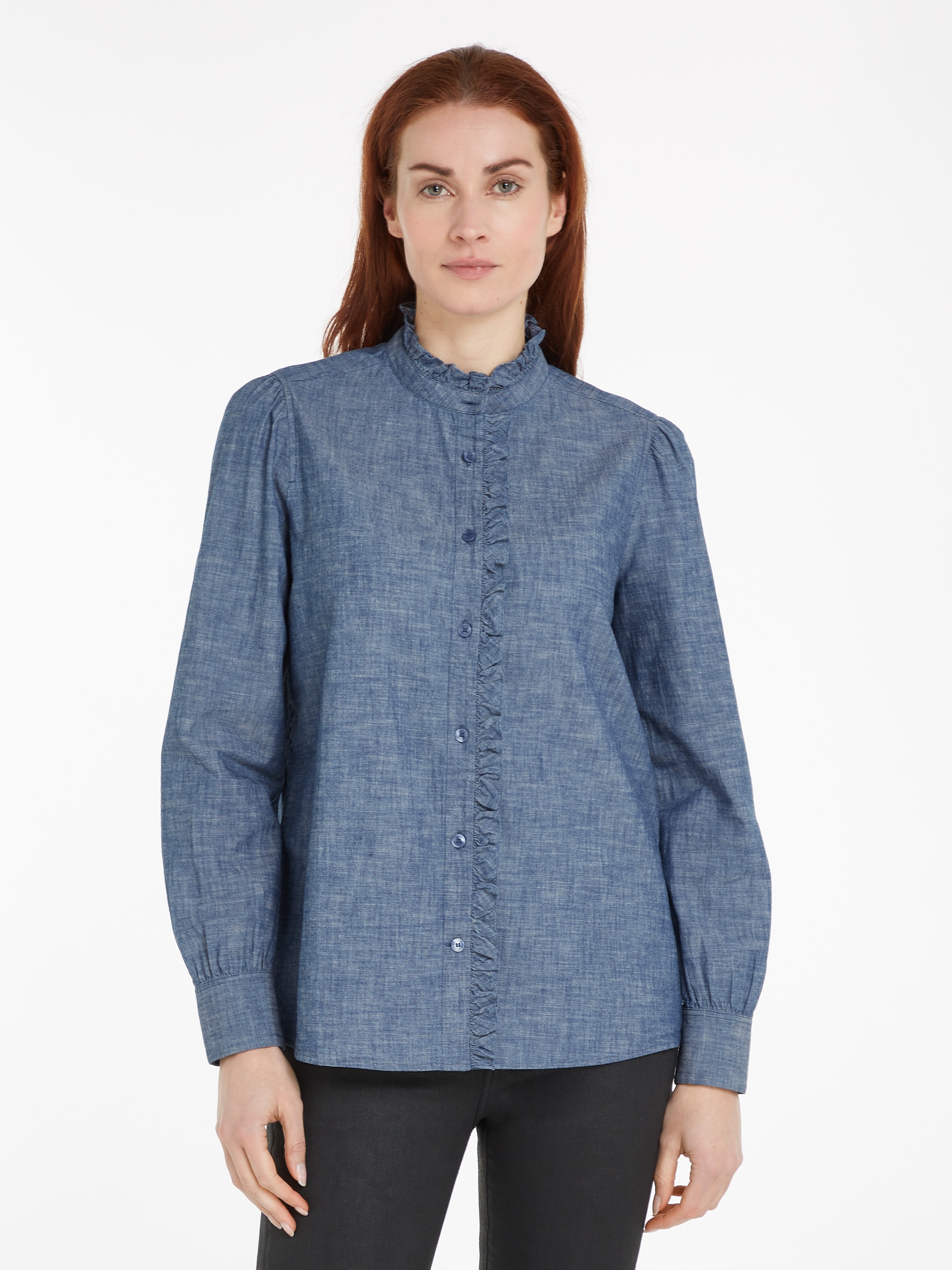 Shirtbluse »CHAMBRAY RUFFLE RELAXED SHIRT«, mit Rüsche, Cahmbray Qualität