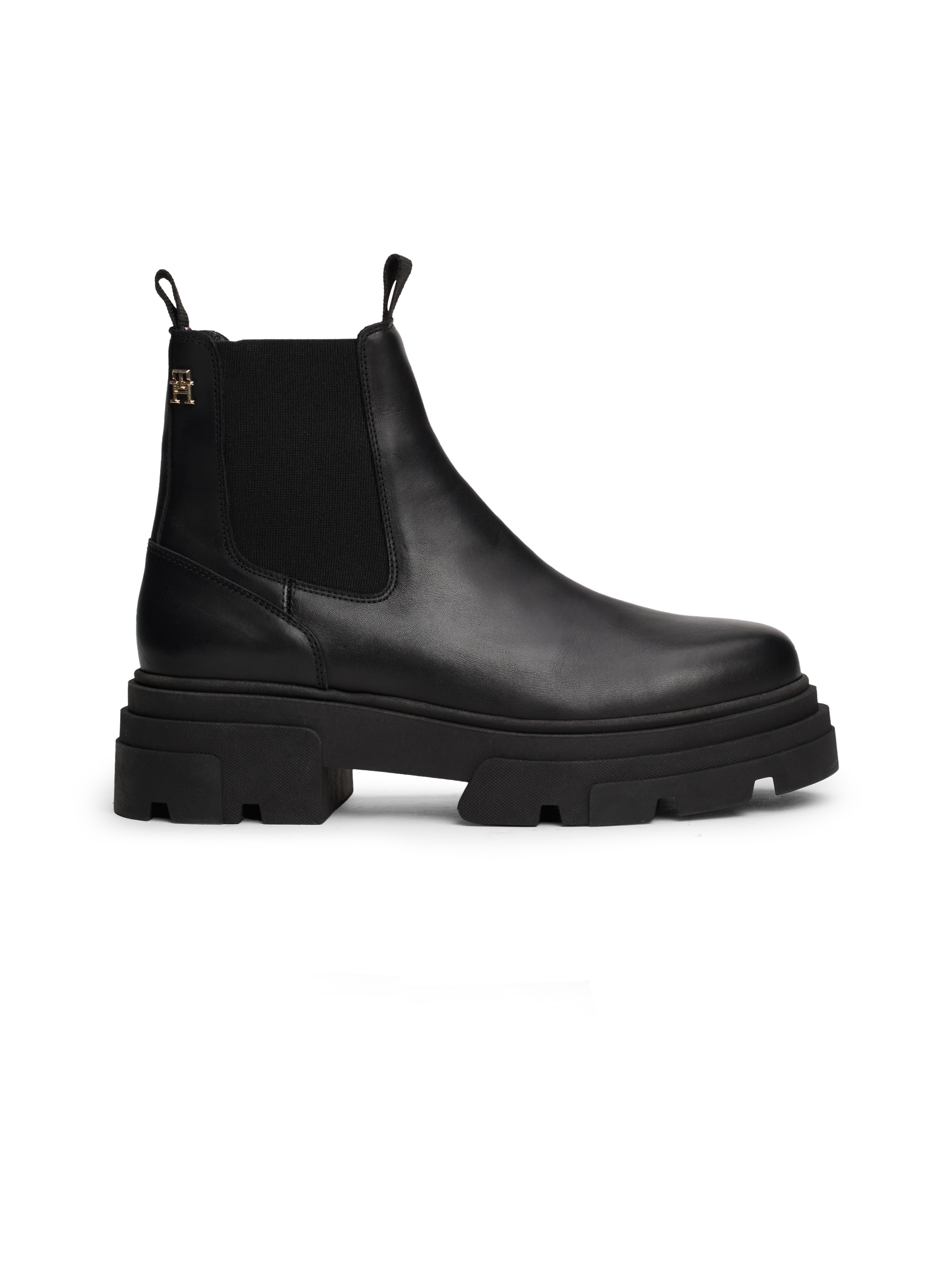 Tommy Hilfiger Chelseaboots »COMBAT LEATHER LOW CHELSEA«, Blockabsatz, Stiefelette, Chunky Boots mit zwei Anziehlaschen