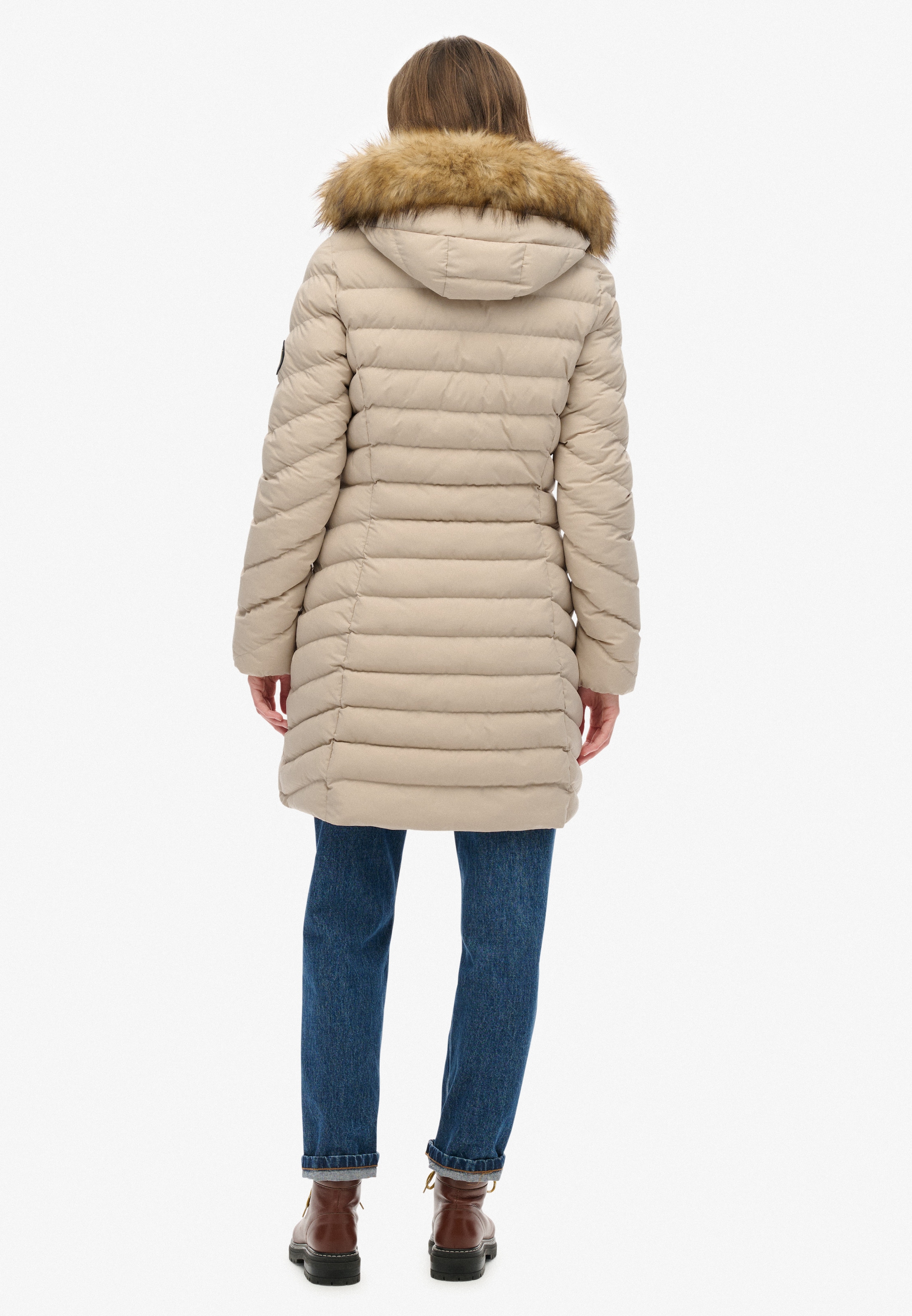 Superdry Steppjacke »FUJI FAUX FUR HOOD MID LENGTH« mit Kapuze