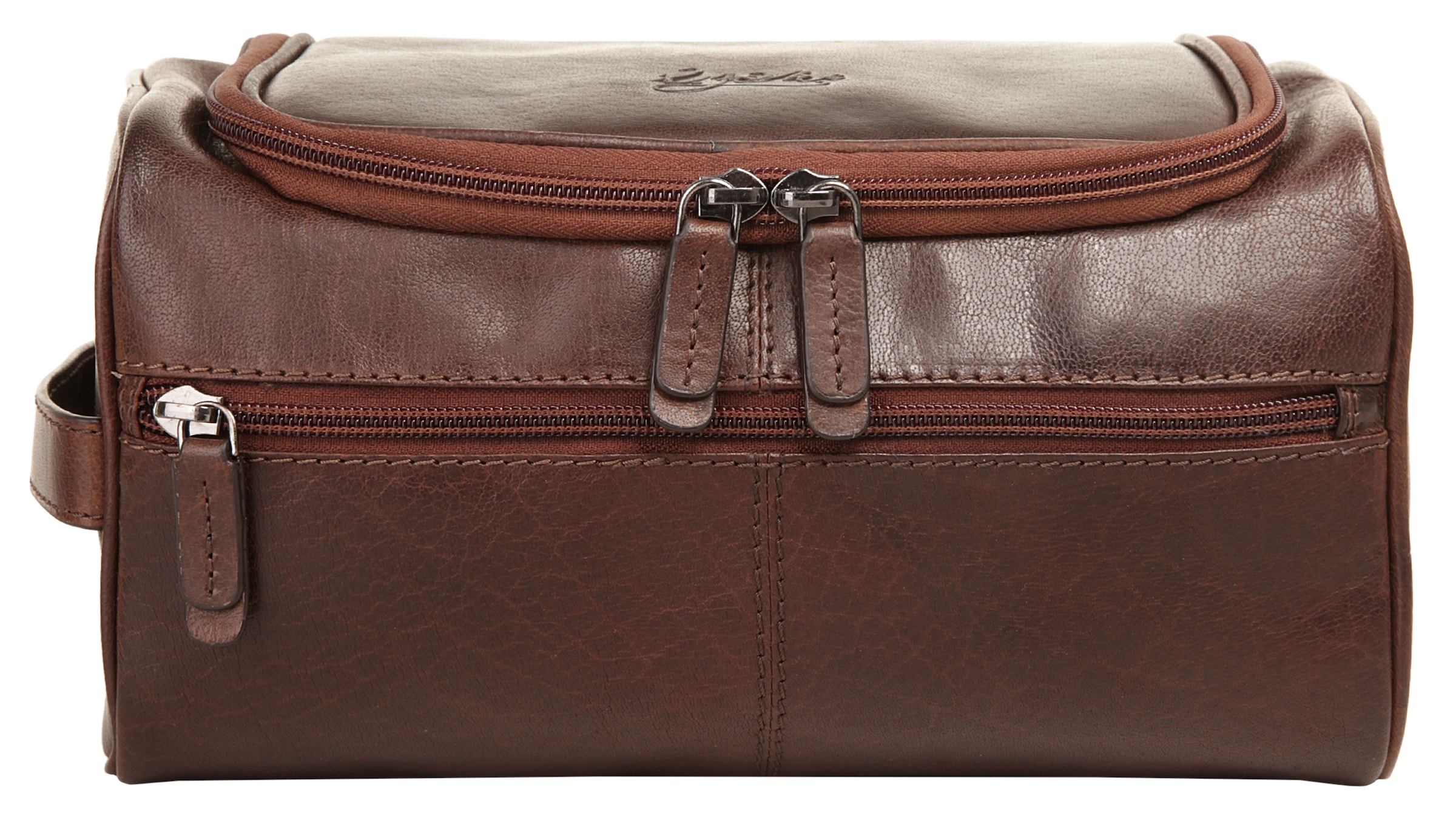 X-Zone Damen Kulturbeutel echt Leder in braun, Größe B/H/T: 25 cm x 14 cm x 13 cm onesize