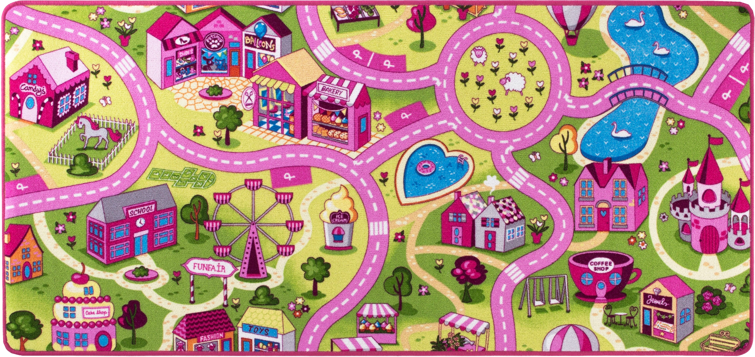 Andiamo Kinderteppich »Big City/Sweet Village«, rechteckig, Straßen-Spiel-Teppich, für Mädchen & Jungen, Kinderzimmer