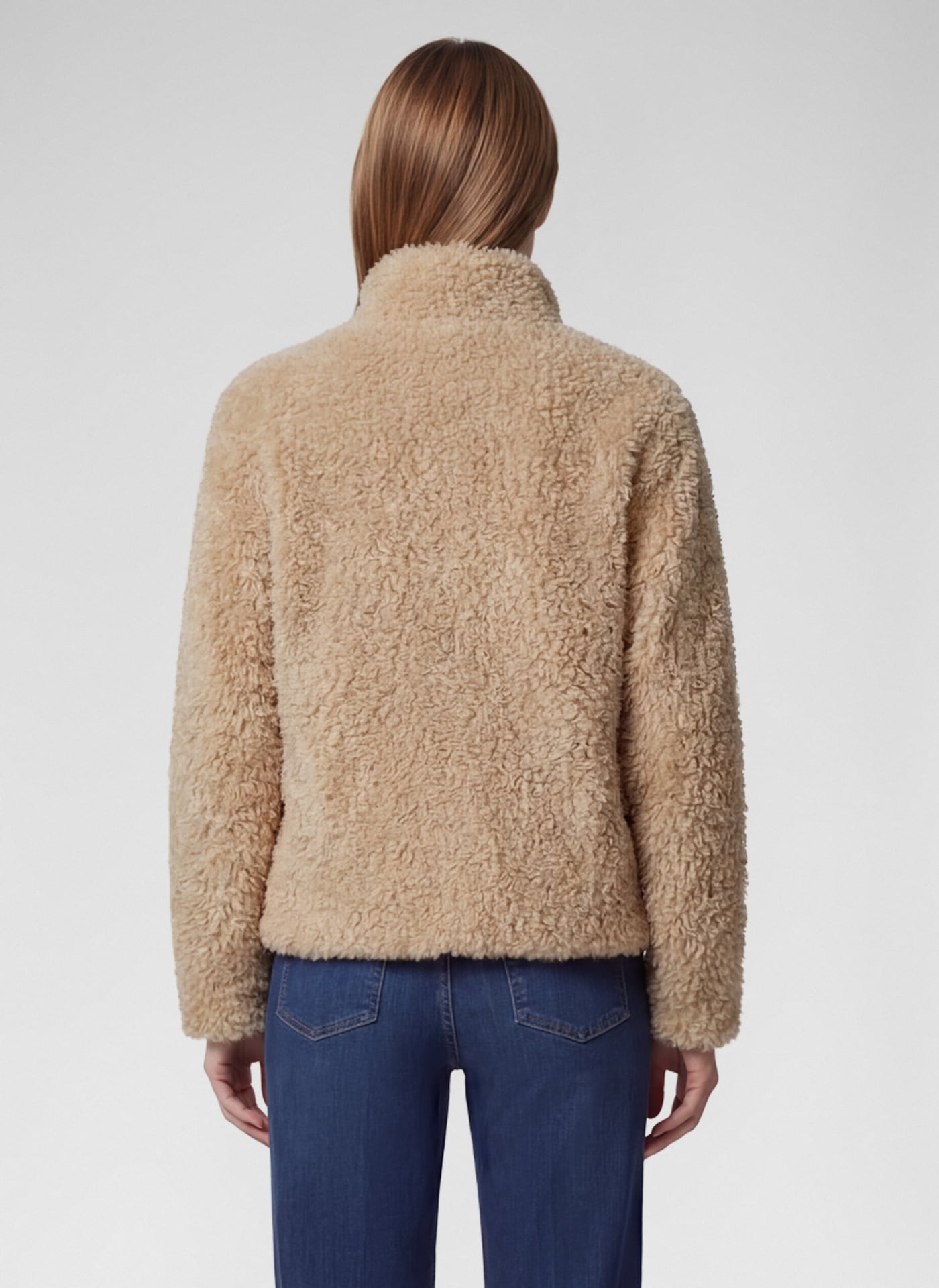 Rabe Fellimitatjacke ohne Kapuze im Teddyplüsch-Look und mit Stehkragen