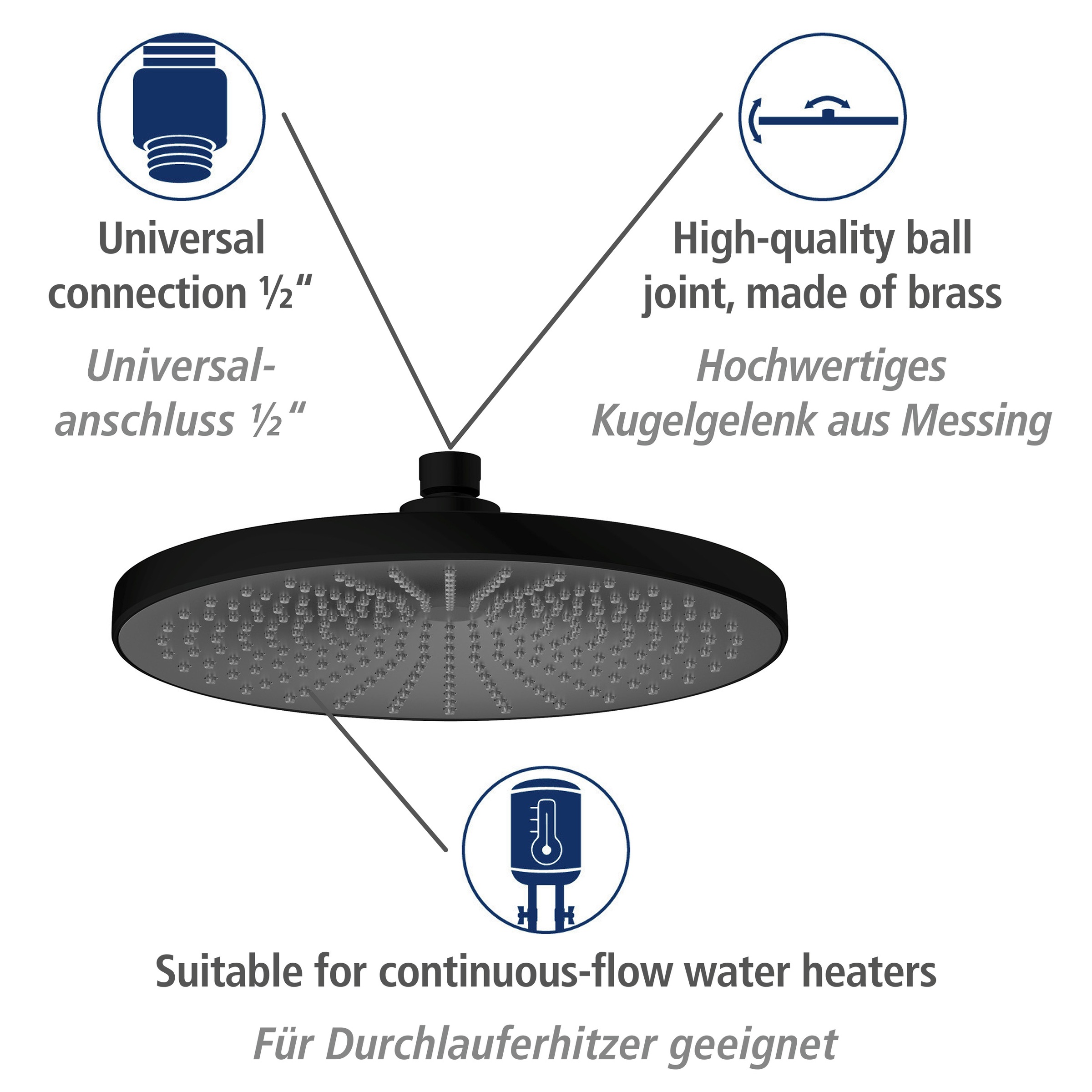 WENKO Regenduschkopf »Ultimate Shower«, (1 tlg.), Schwarz/Grau, Ø 25 cm