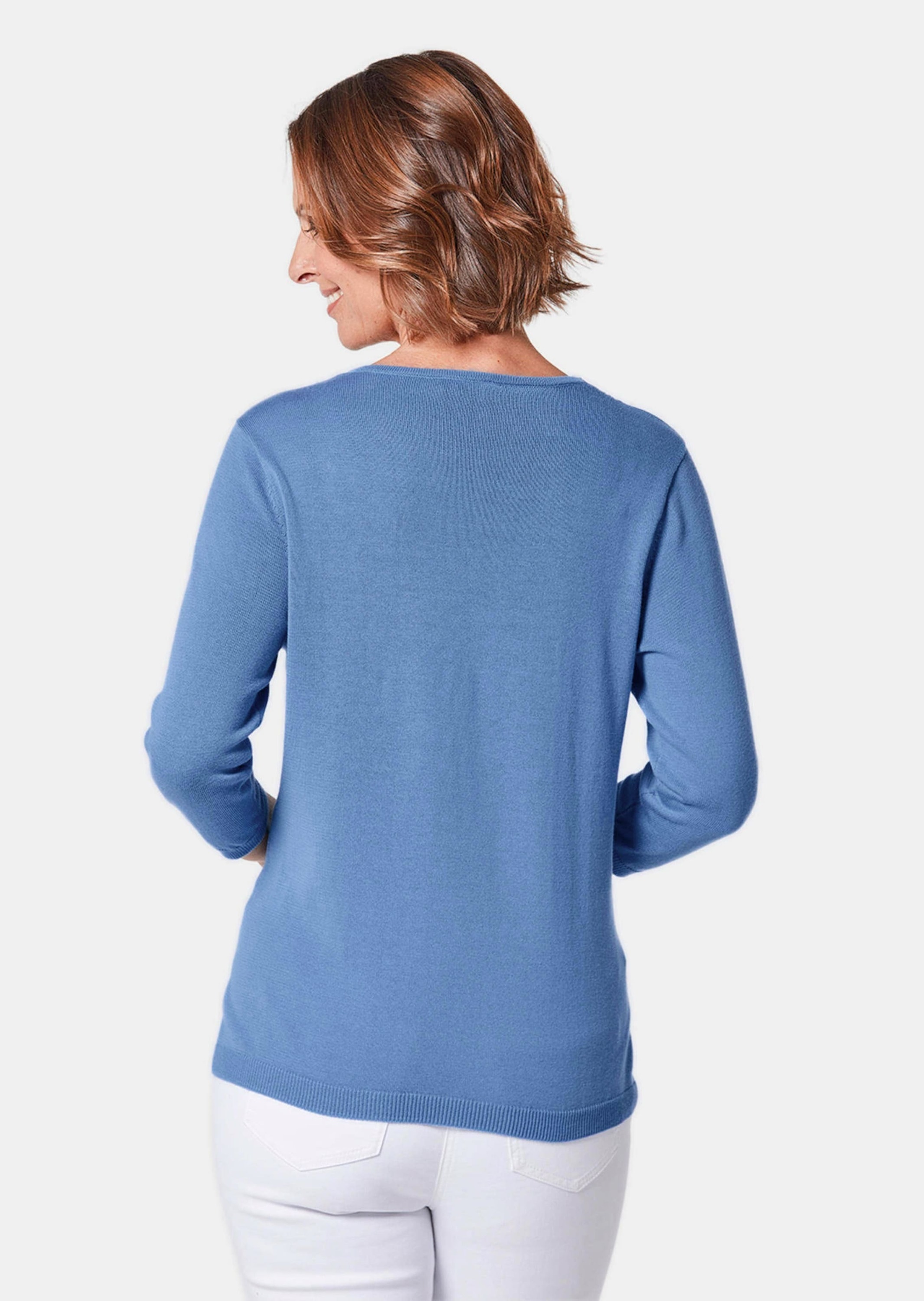 GOLDNER Rundhalspullover »Unkomplizierter Pullover mit V-Ausschnitt« Mit hübschen Ajourdetails am V-Ausschnitt