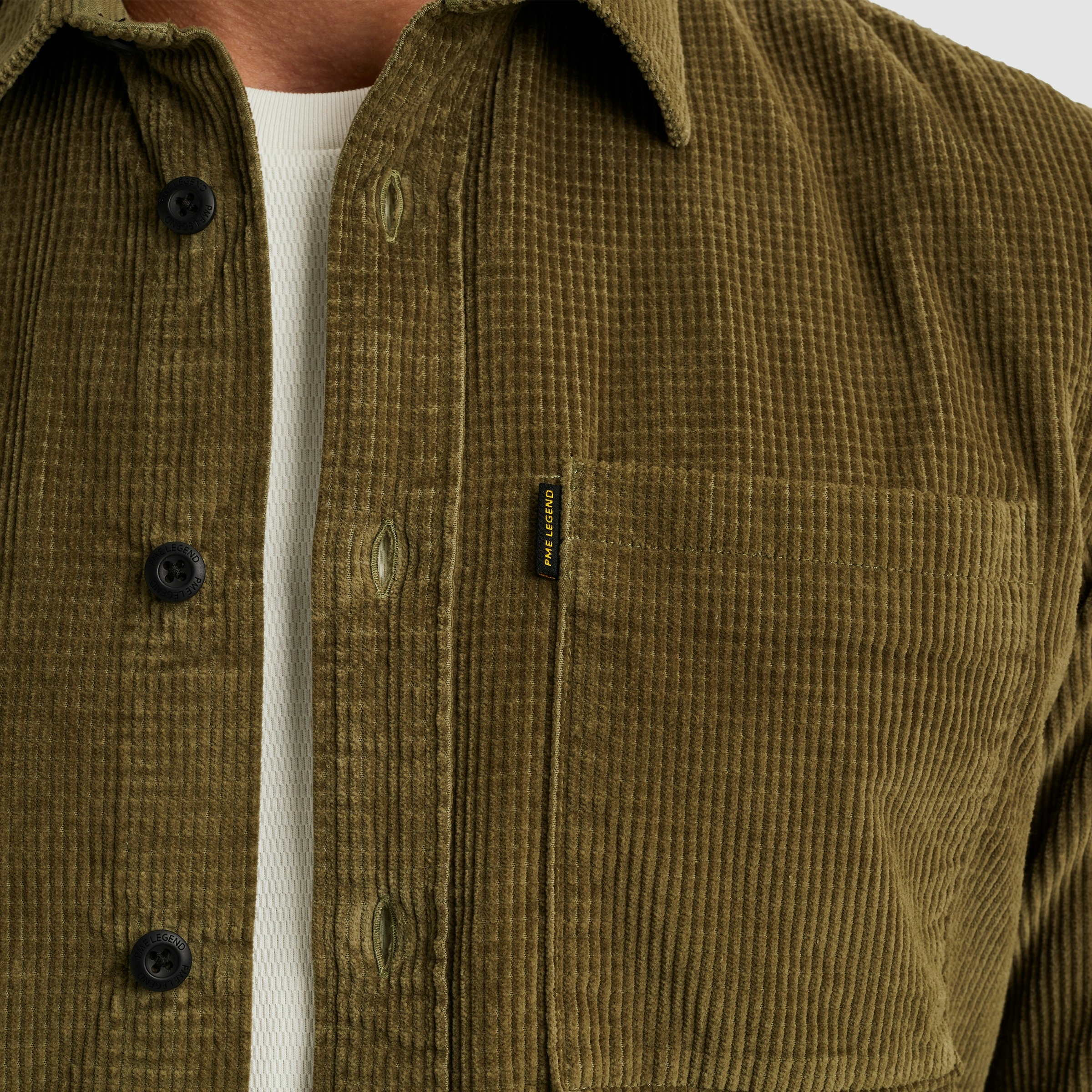 PME LEGEND Langarmhemd aus softem Cord, mit Knopfleiste