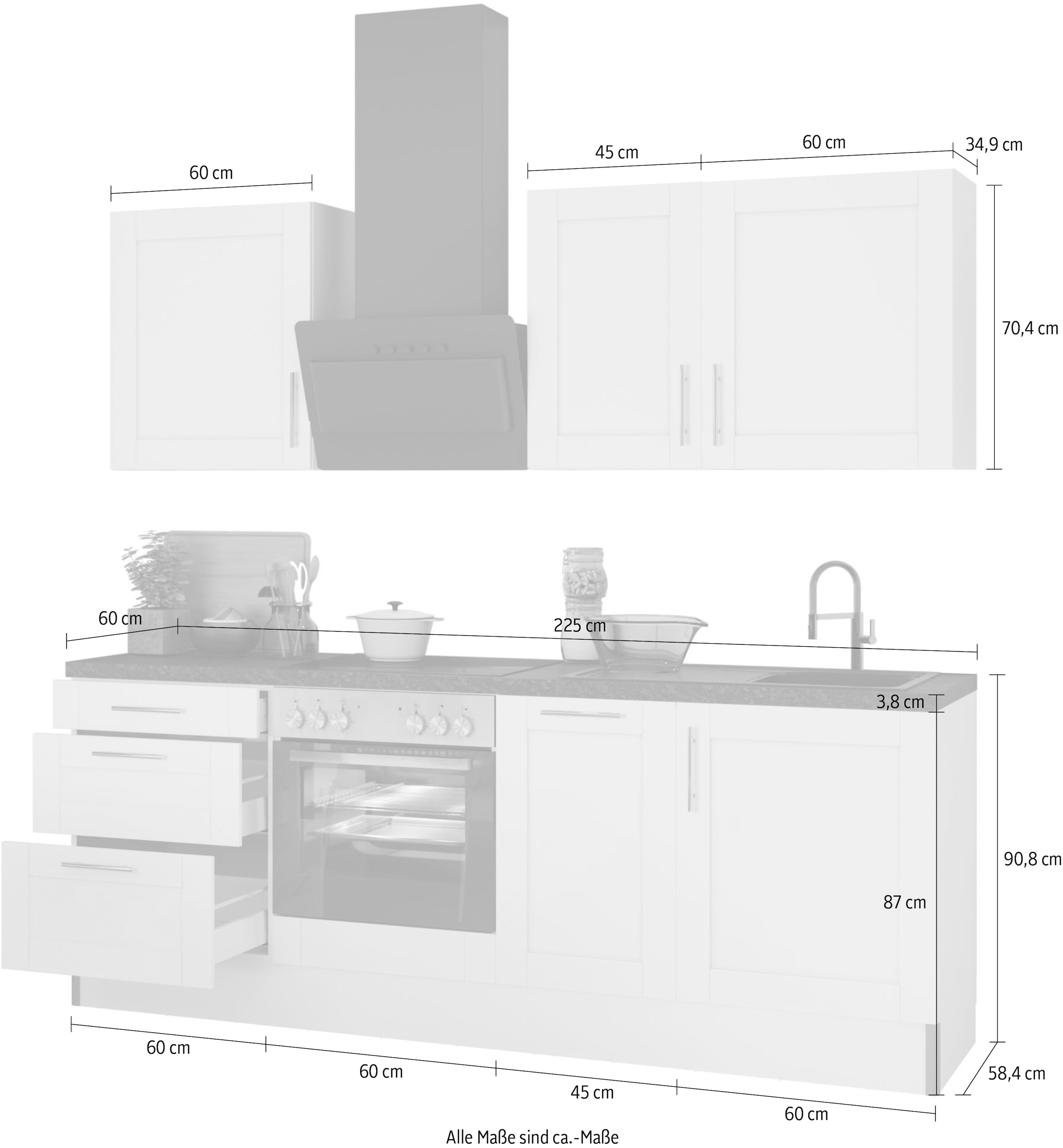 OPTIFIT Küche »Ahus«, OTTO cm,wahlweise Fronten,Soft mit Breite bei Close Funktion 225 E-Geräten,MDF online