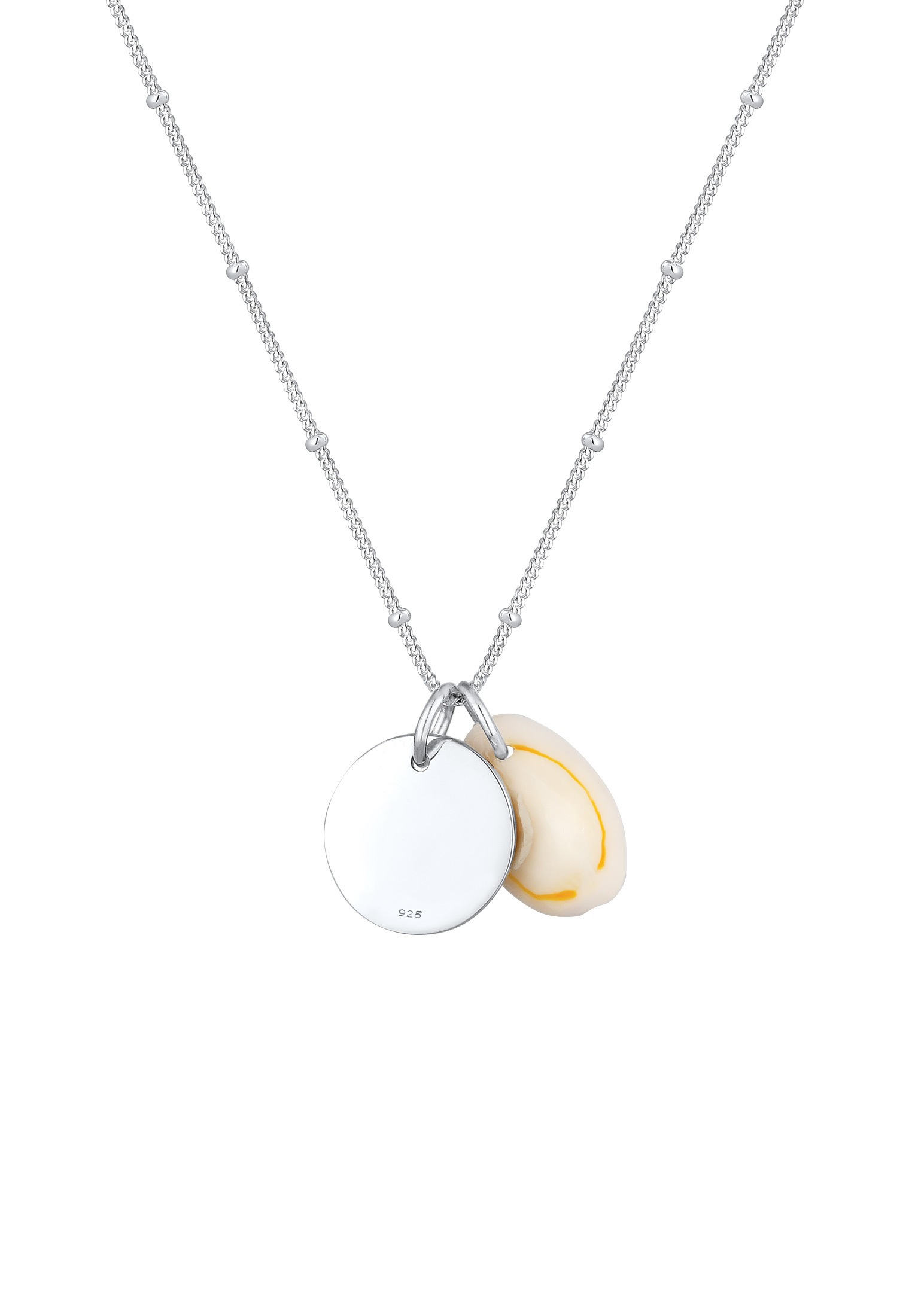 Elli Kette mit Anhänger »Halskette Kauri Muschel und Plättchen Kugelkette 925 Silber«