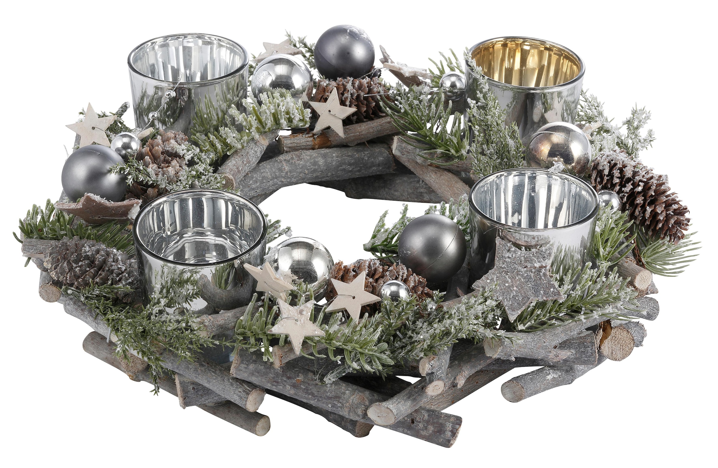 Home affaire Adventskranz »Weihnachtsdeko Shop Teelichter, Glitter«, Kerzenhalter aus cm Echtholz, für Kunstschnee Online Ø 4 30 OTTO mit im und