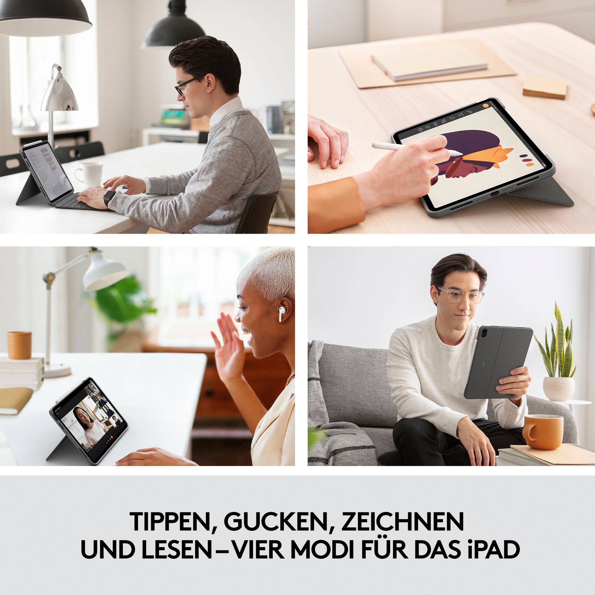 Logitech iPad-Tastatur »Combo Touch iPad Air (4. Gen - 2020) Keyboard Case«, (ausklappbare Füße-Multimedia-Tasten)