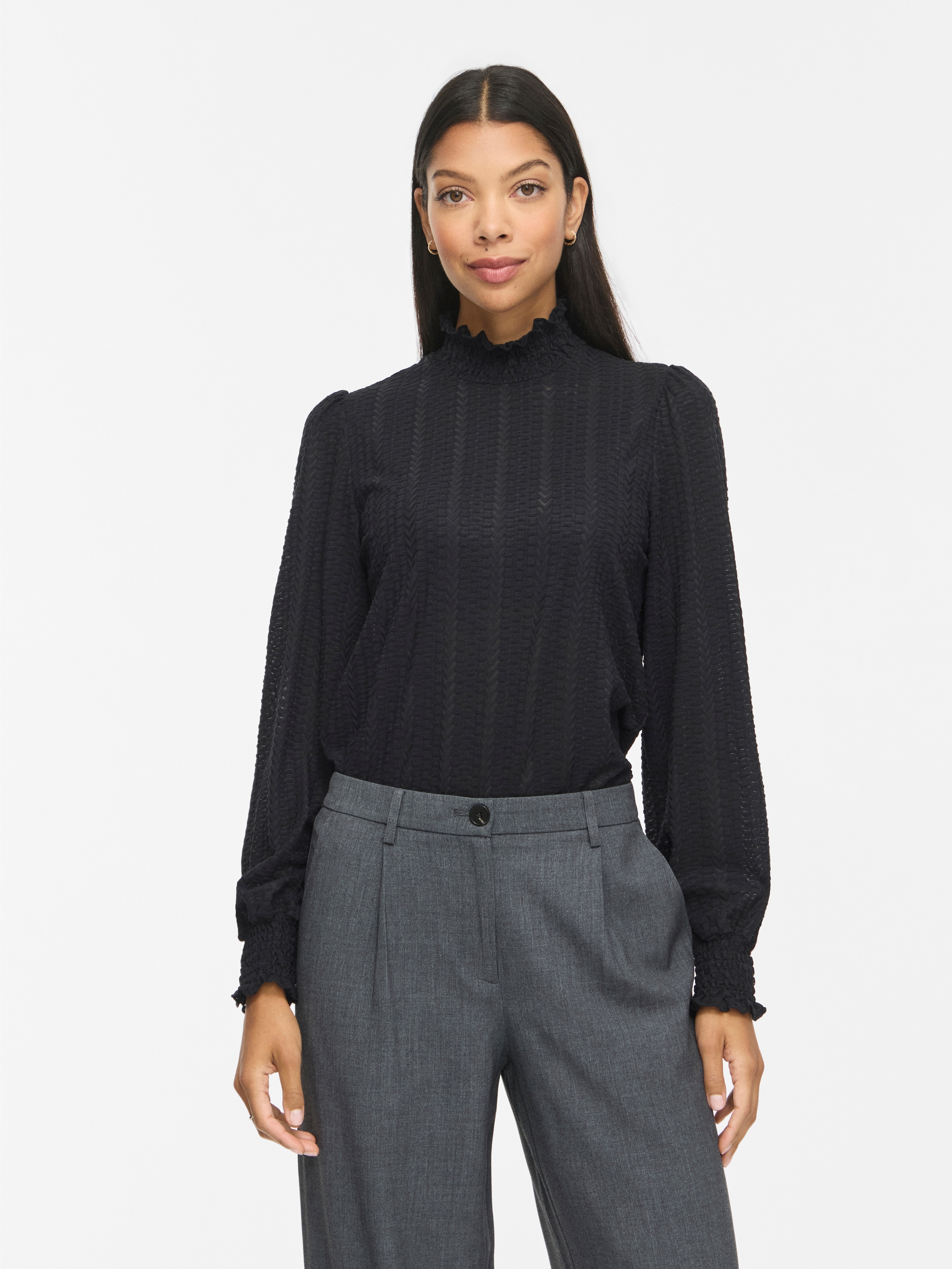 Vila Stehkragenshirt »VILYRI L/S SMOCK TOP - NOOS« Materialmix