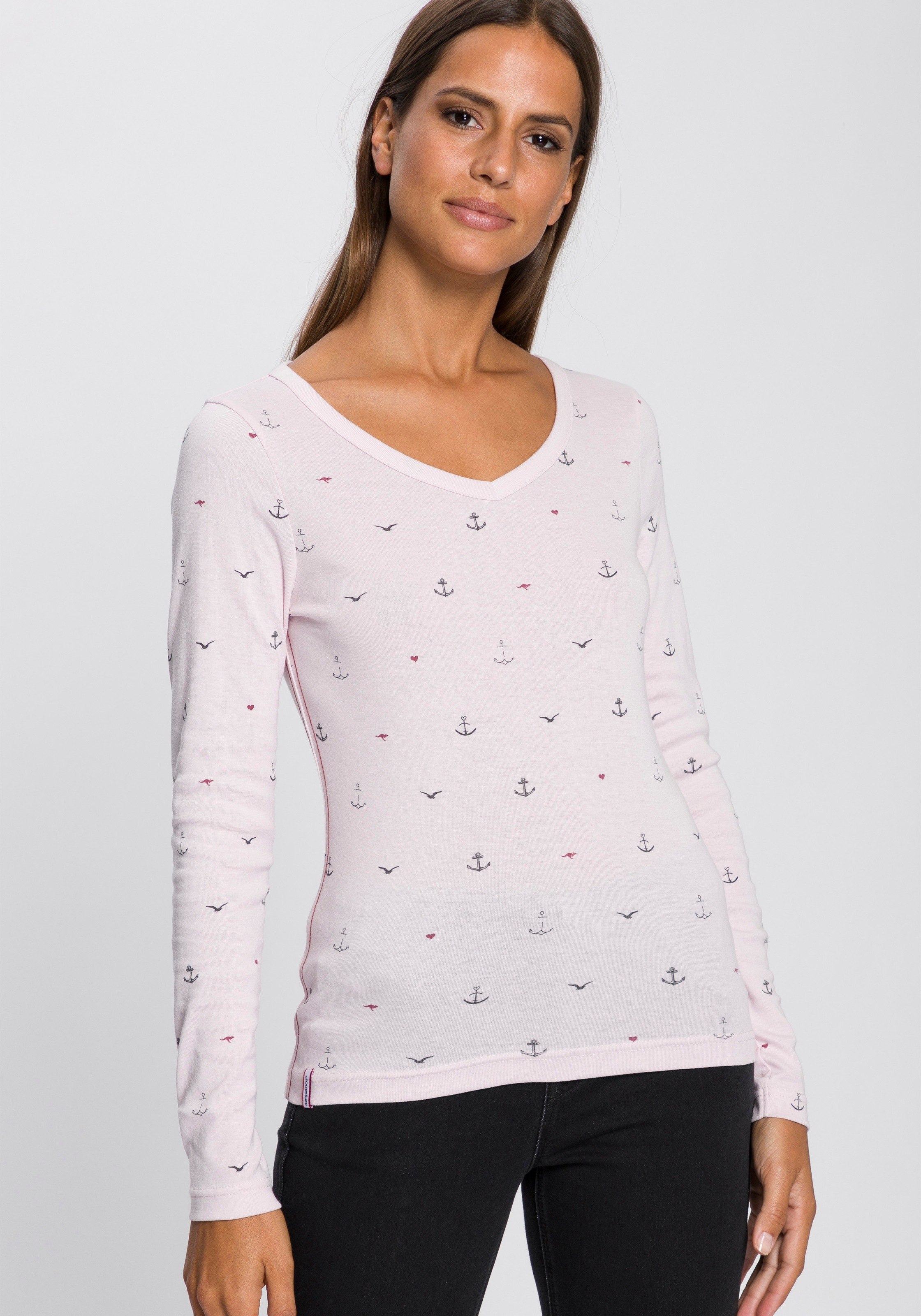 KangaROOS Langarmshirt, mit hanseatischem Alloverdruck - NEUE KOLLEKTION