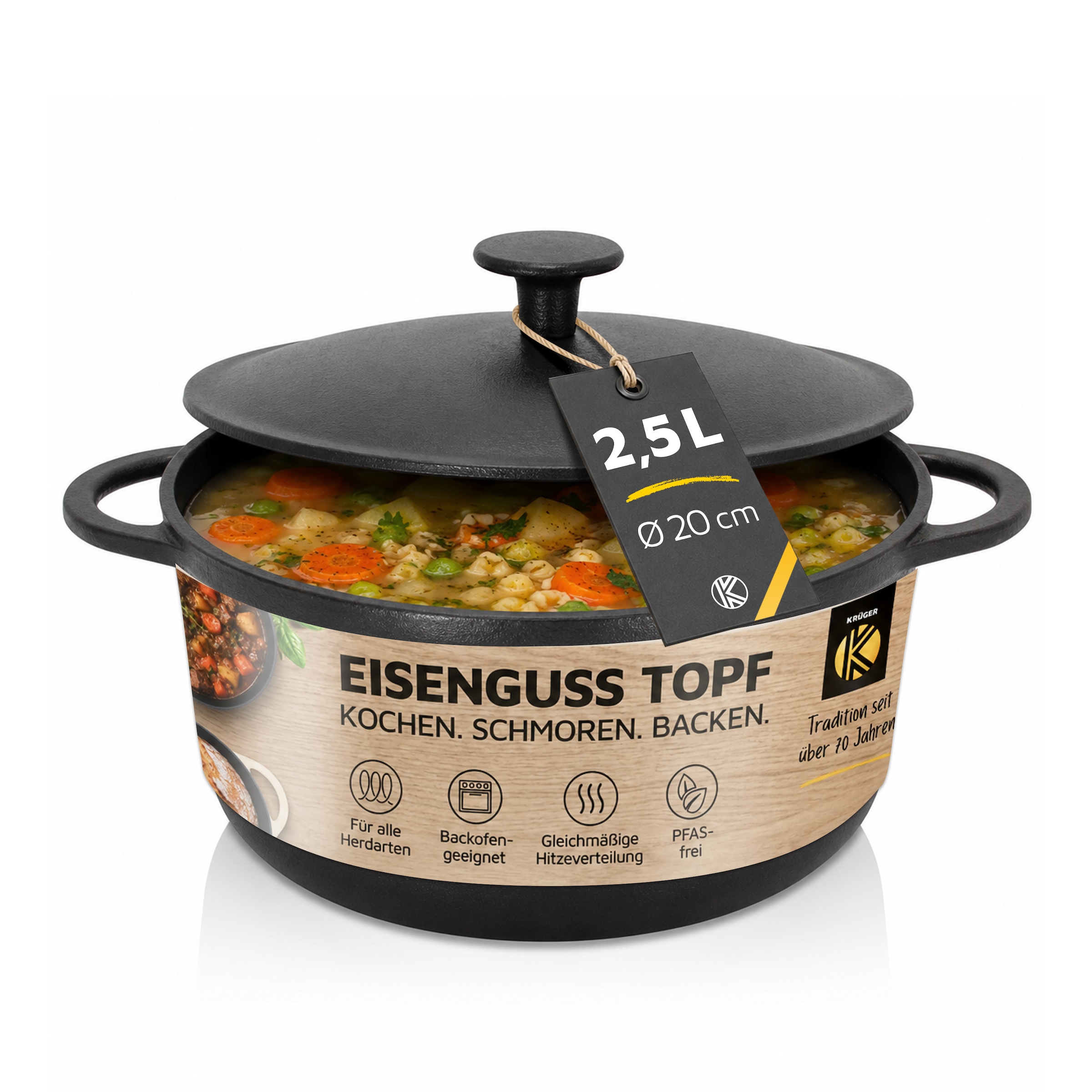 Krüger Fleischtopf »Eisenguss Fleischtopf mit Deckel RUSTICA« 1 Stk. tlg. Gusseisen