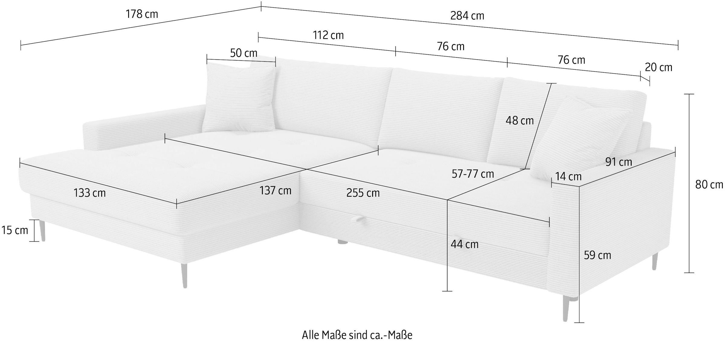 OTTO home Ecksofa »Summer L-Form, B: 284 cm, Schlaffunktion, 2 Zierkissen« optional mit Kopfstützen, Wellenfederung, frei stellbar