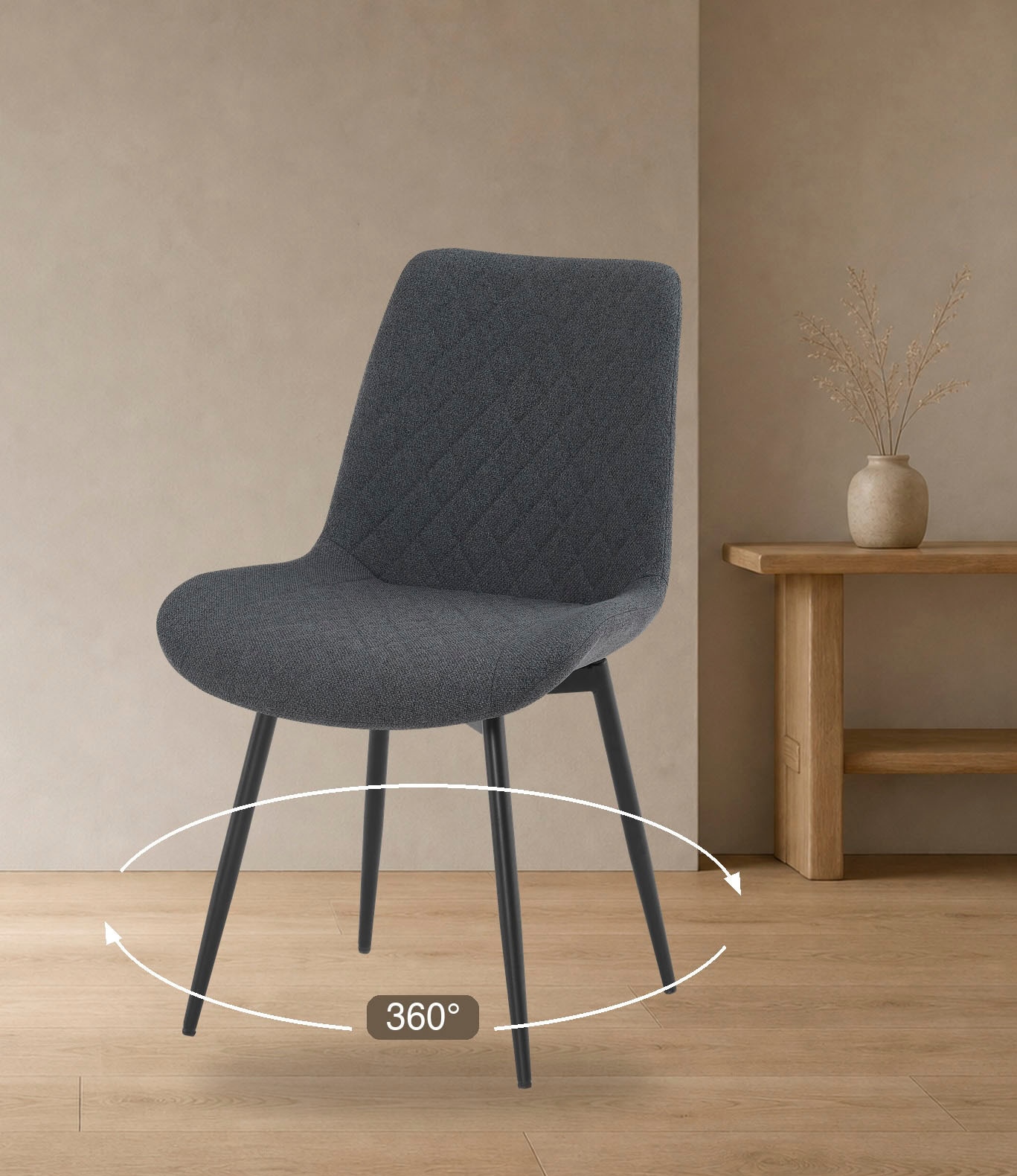 OTTO home 1100000002199 »Juniper, Set, 5-tlg.« Set, 5 tlg. Tisch 140x80cm in Sinterstein-Keramikoptik mit 4 Stühlen, 360° drehbar
