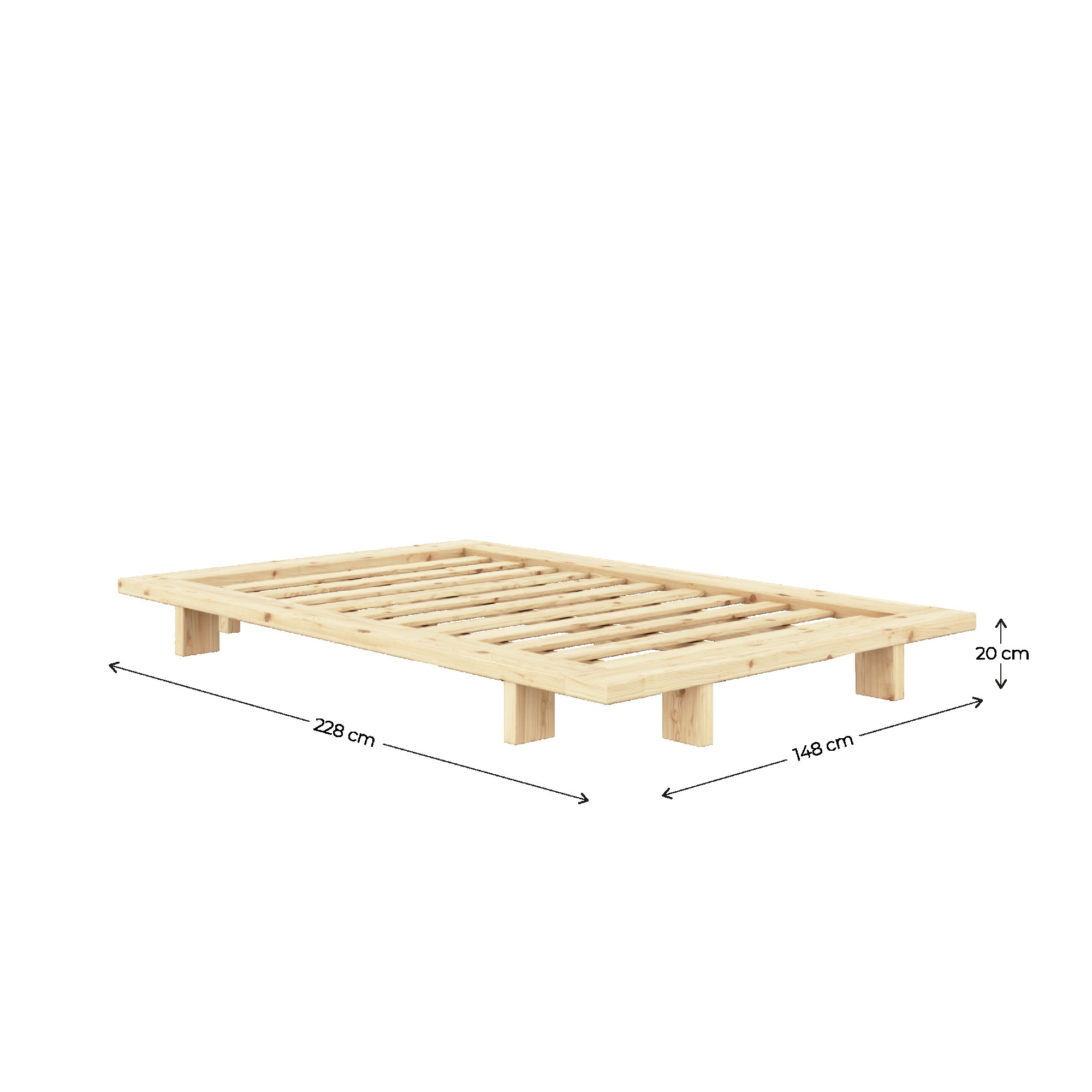 Karup Design Bettgestell »JAPAN BED Bodenbett, Holzrahmen, Futonbett, Jugendbett, Holzbett«, Massivholzbett mit Lattenrost, Kiefer massiv, Bett ohne Kopfteil