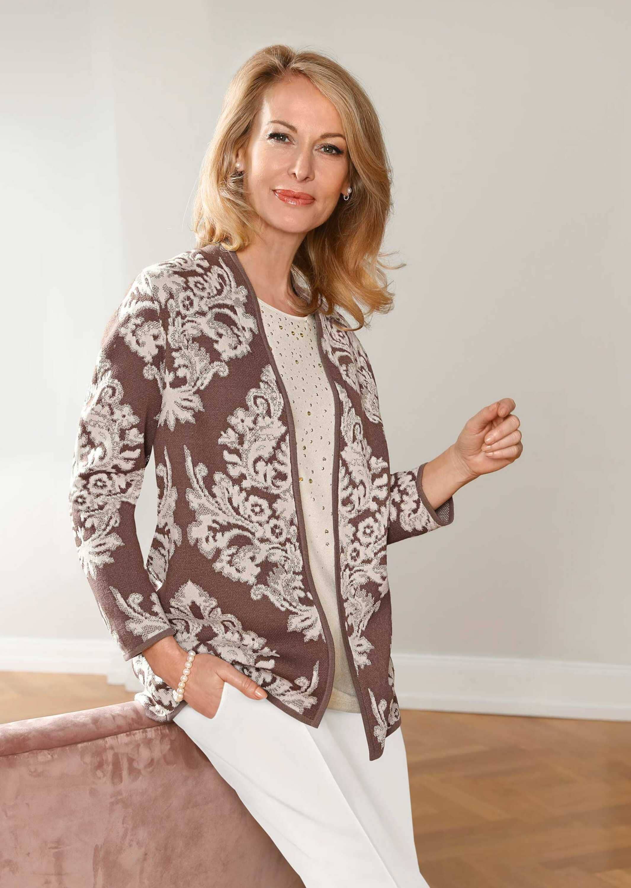 GOLDNER Strickjacke »Jacquard-Strickjacke mit Glanzgarnen«
