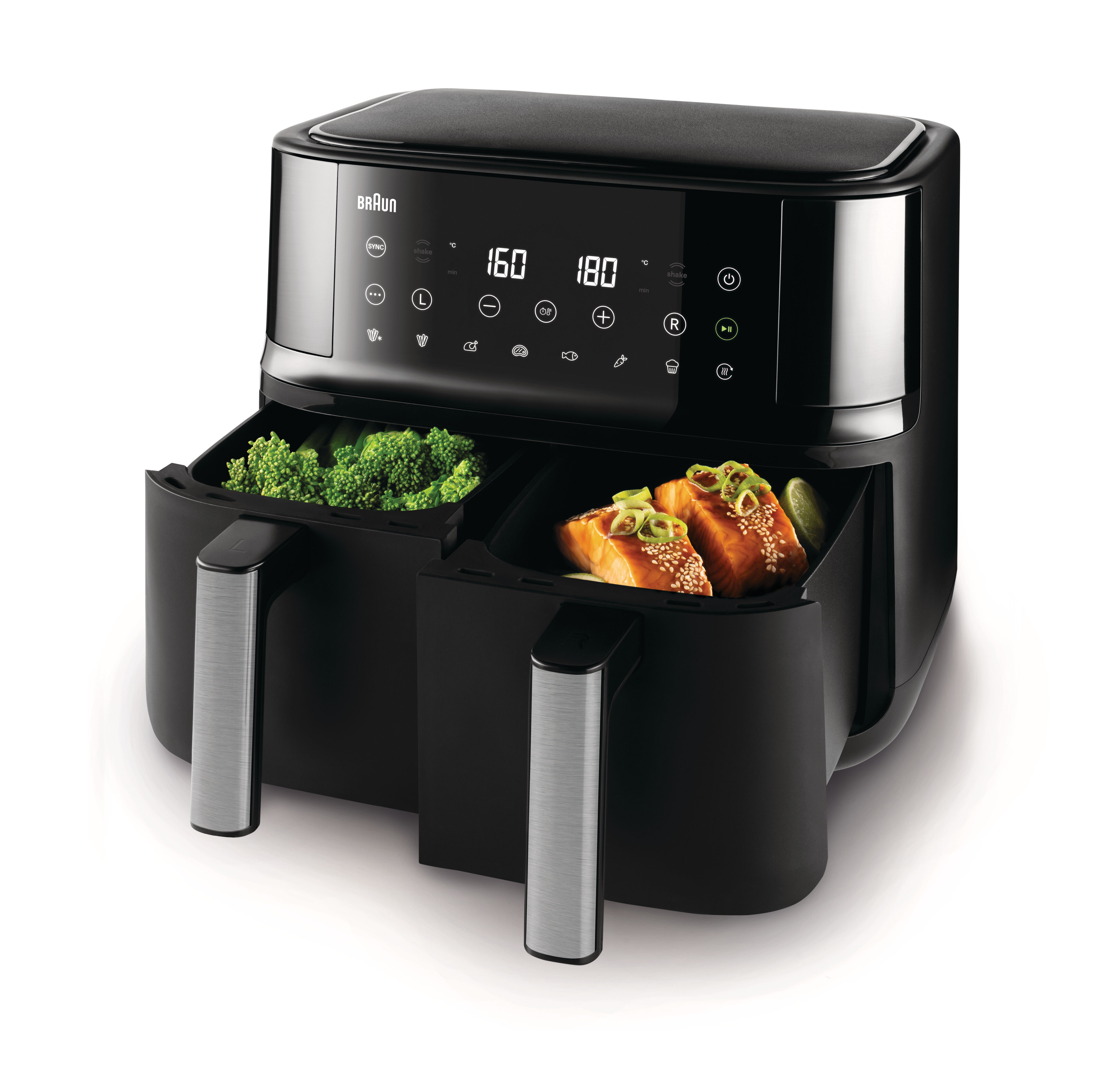 Braun Heißluftfritteuse »TwinCook TD 3030I BK« 2850 W 2.850 W, RealAir Technologie, 80-200 Grad, 2 Garkörbe, Sync Funktion in schwarz