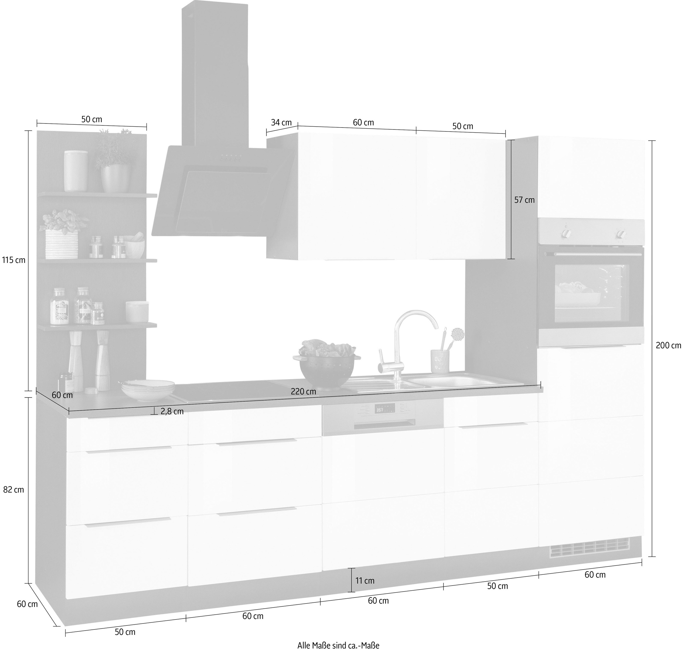 E-Geräten, HELD bei MÖBEL Küchenzeile »Brindisi«, 280 cm OTTO online mit Breite