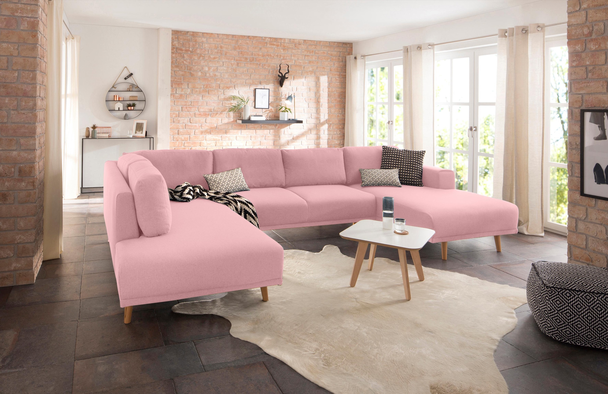 Home affaire Wohnlandschaft »Lasse U-Form«, im scandinavischem Stil mit Holzfüßen
