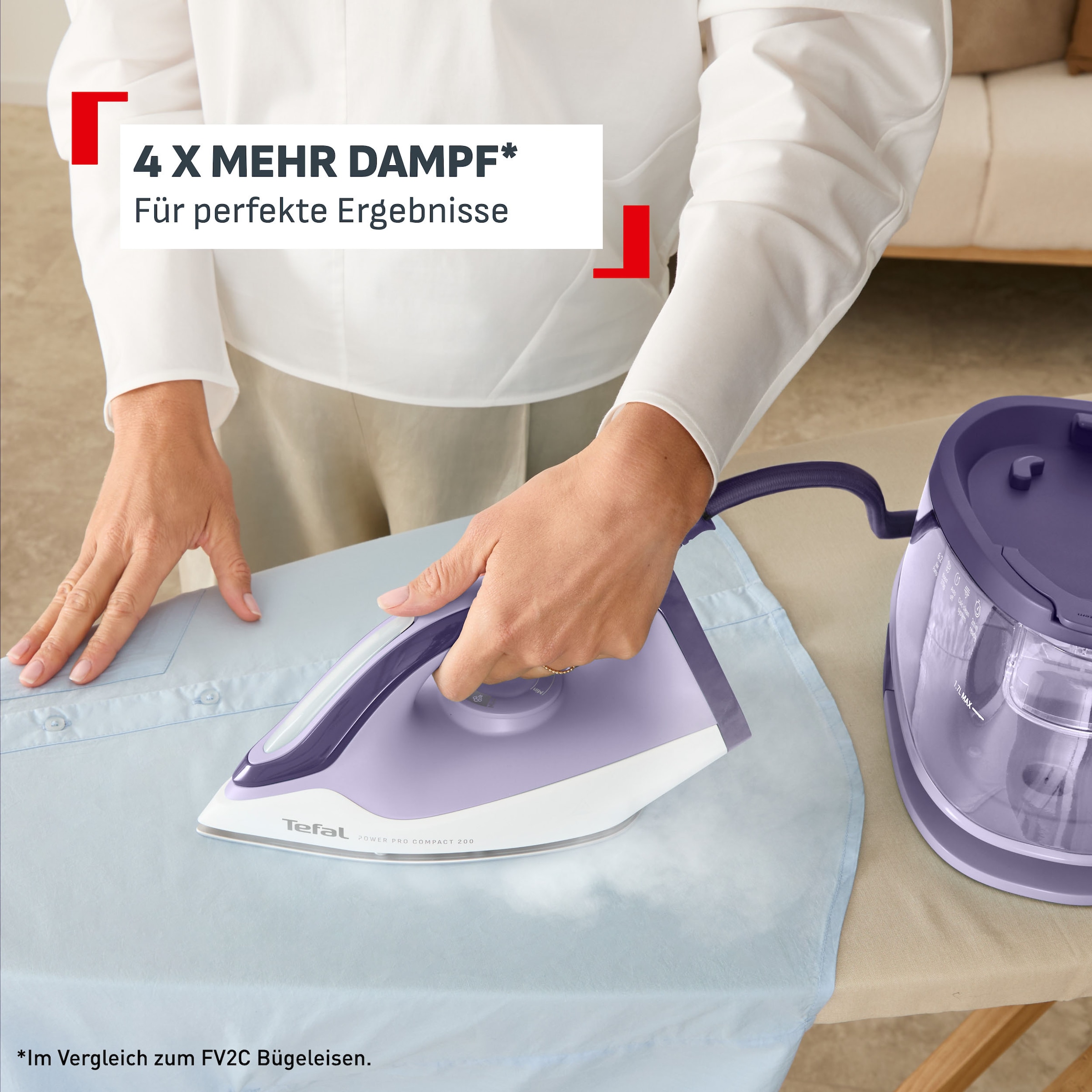Tefal Dampfbügelstation »Power Pro Compact 200« 1.700 ml Wassertank 2400 W, 120 g/min Dampfmenge, 370 g/min Dampfstoß, 1,7 L Wassertank