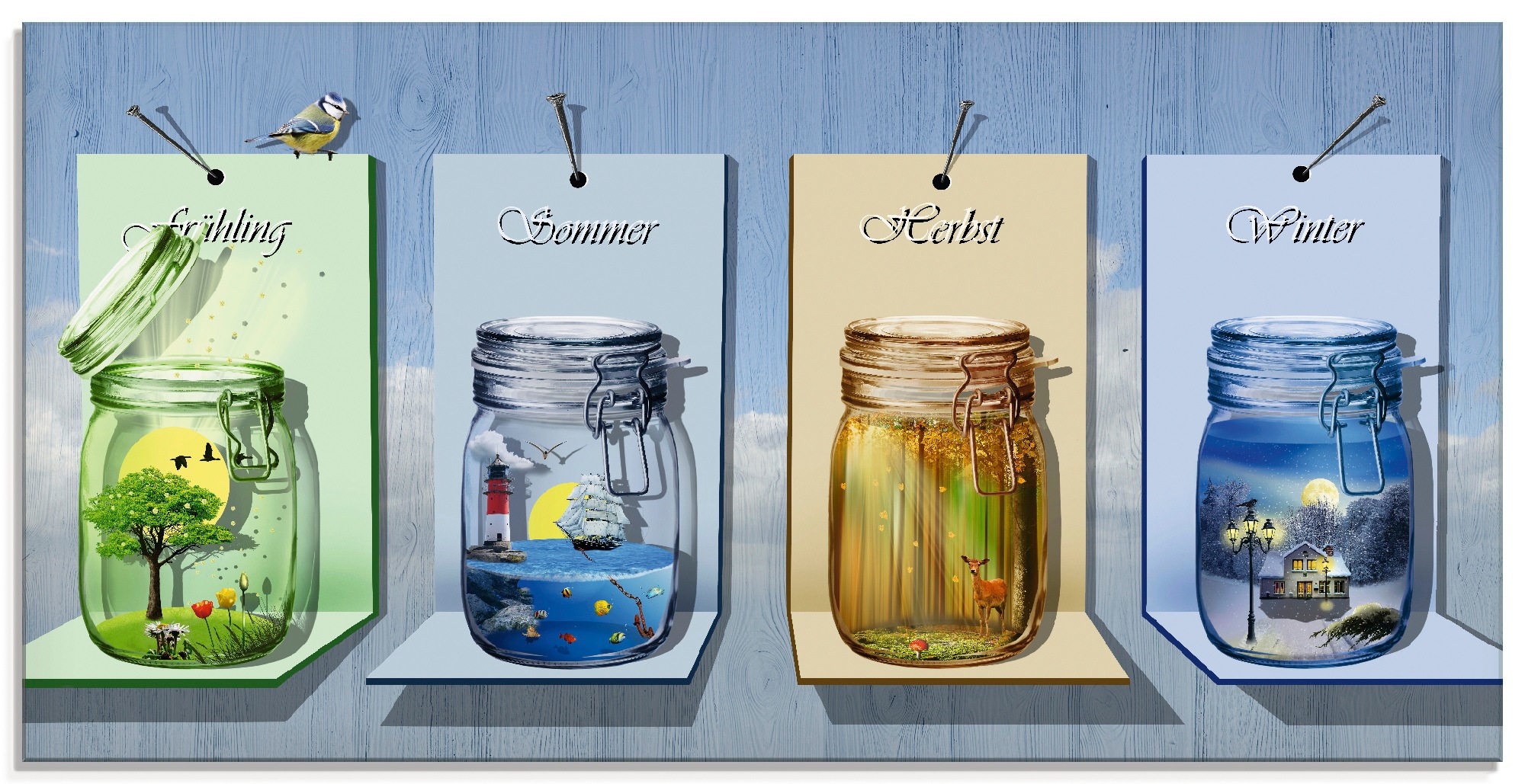 Artland Glasbild »Jahreszeiten in Gläsern«, Vier Jahreszeiten, (1 St.)